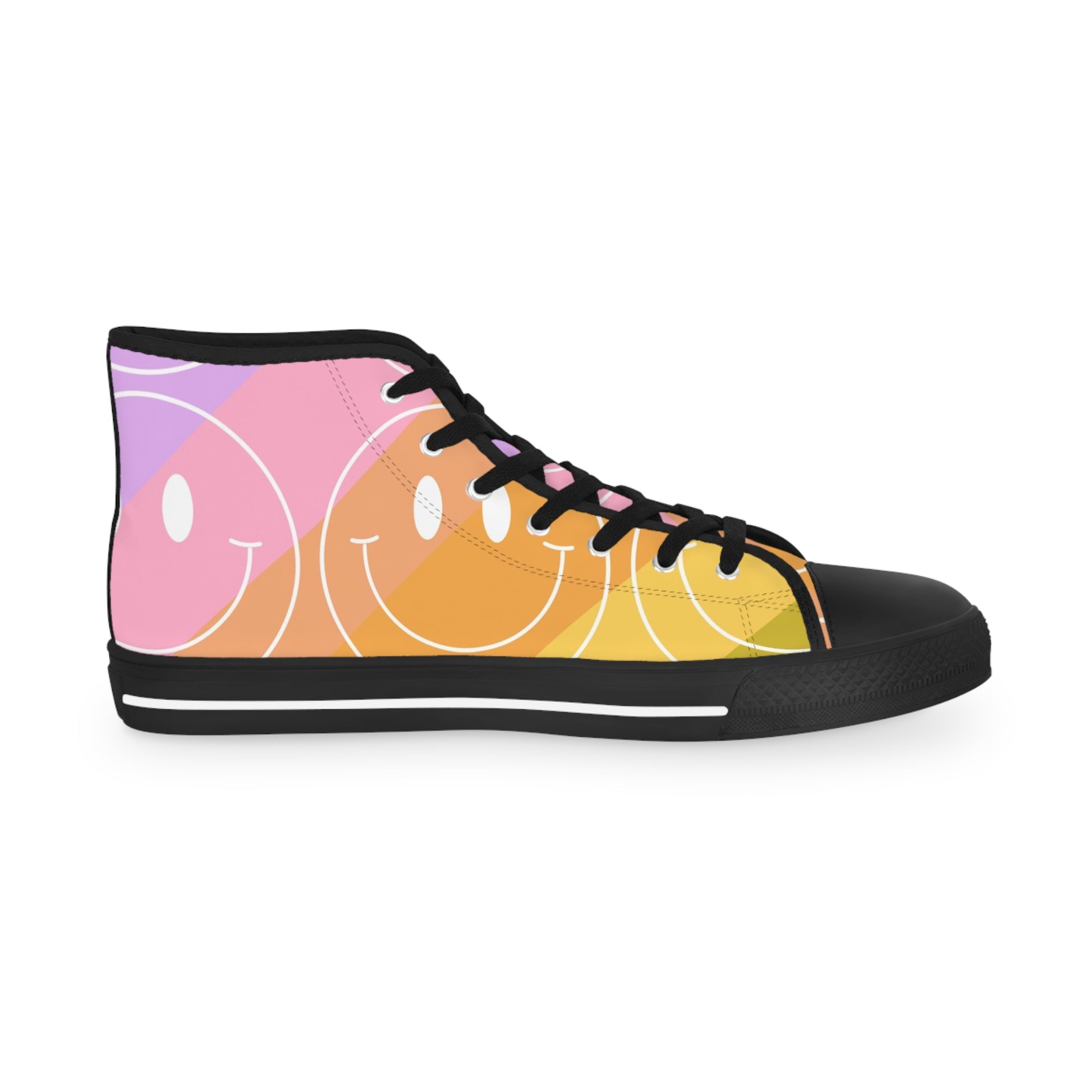Smiley Face x Rainbow Stripes Men's High Top Sneakers, Artsulli - Art is Long, Life is Short, Shoes, , , , , , , 