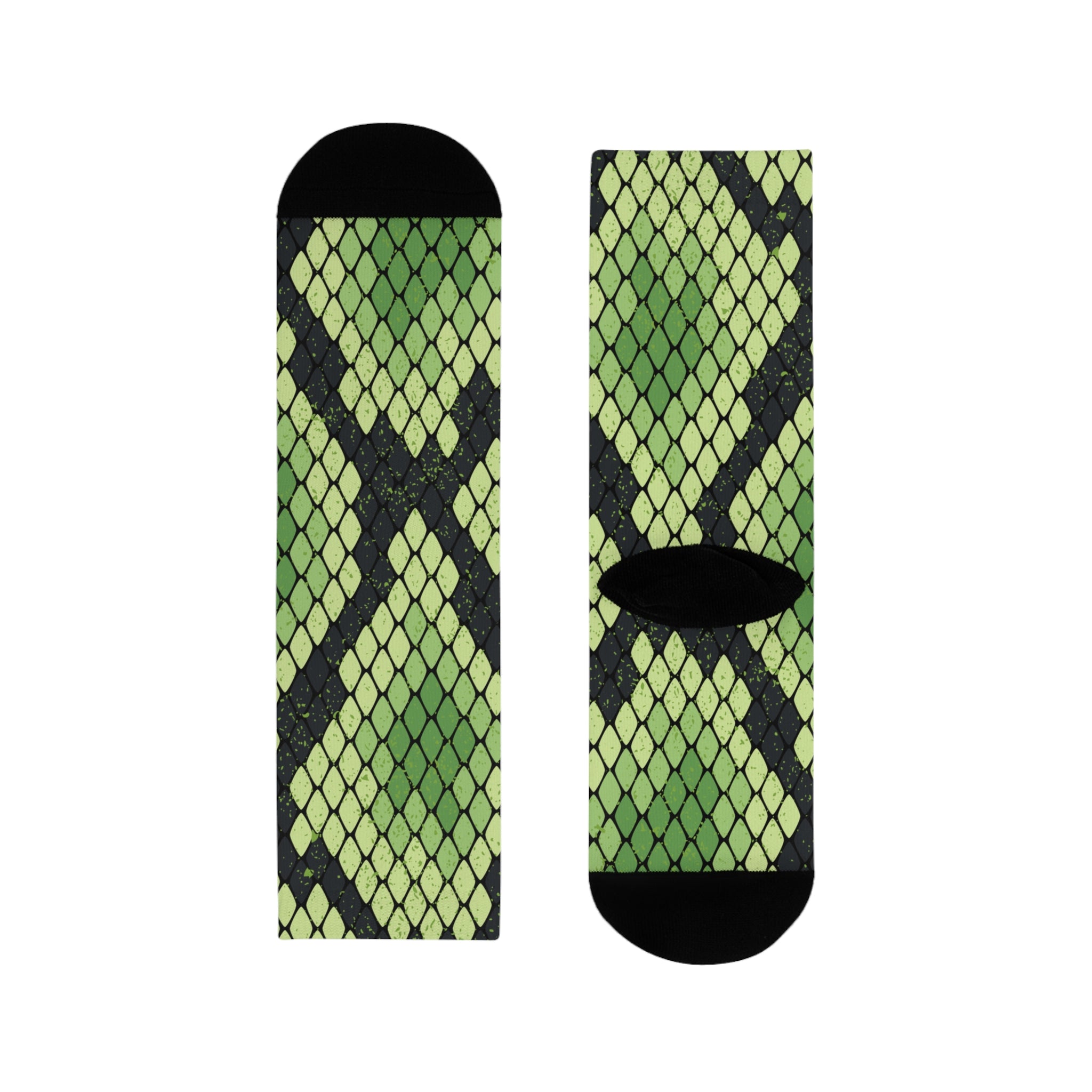 Snake Skin Green and Black Sublimation Crew Socks (EU), Artsulli - Art is Long, Life is Short, All Over Prints, Size, S, , , , , 11227192438963
