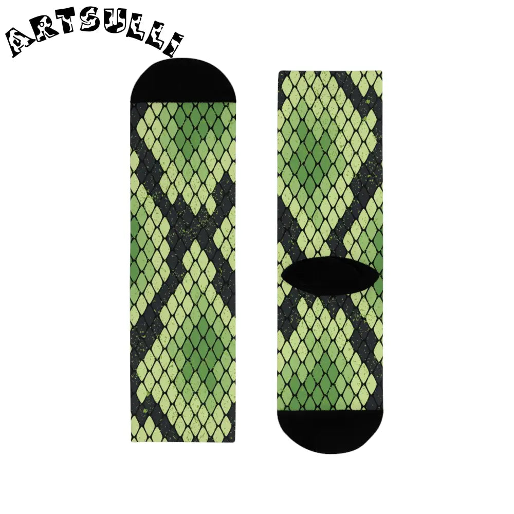JAKKOUTTHEBXX Snake Skin Green and Black Sublimation Crew Socks (EU)