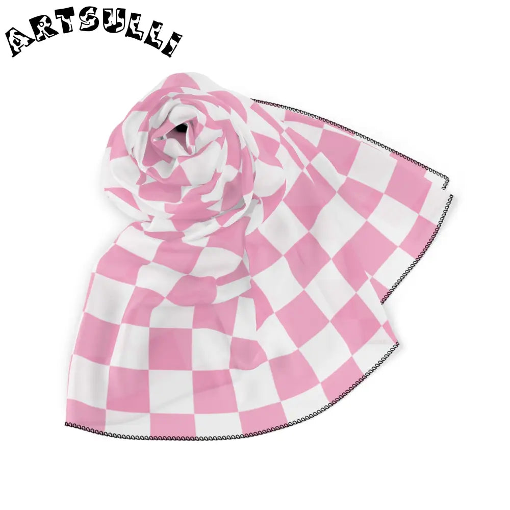 JAKKOUTTHEBXX Checkerboard II Hot Pink and White Poly Scarf