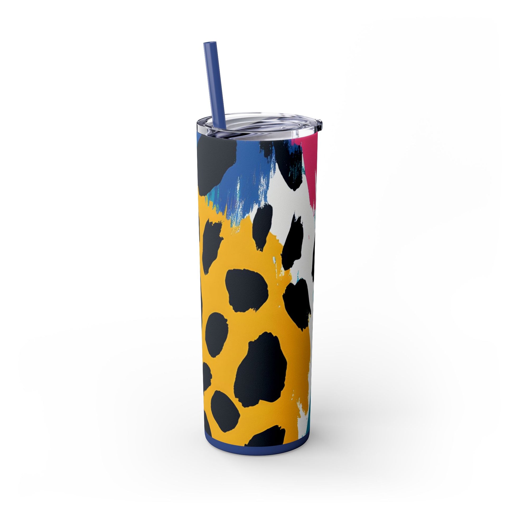 Leopard Print x Paint Brush Strokes Multi-Color Skinny Tumbler with Straw, 20oz, Artsulli - Art is Long, Life is Short, Mug, , , , , , , 