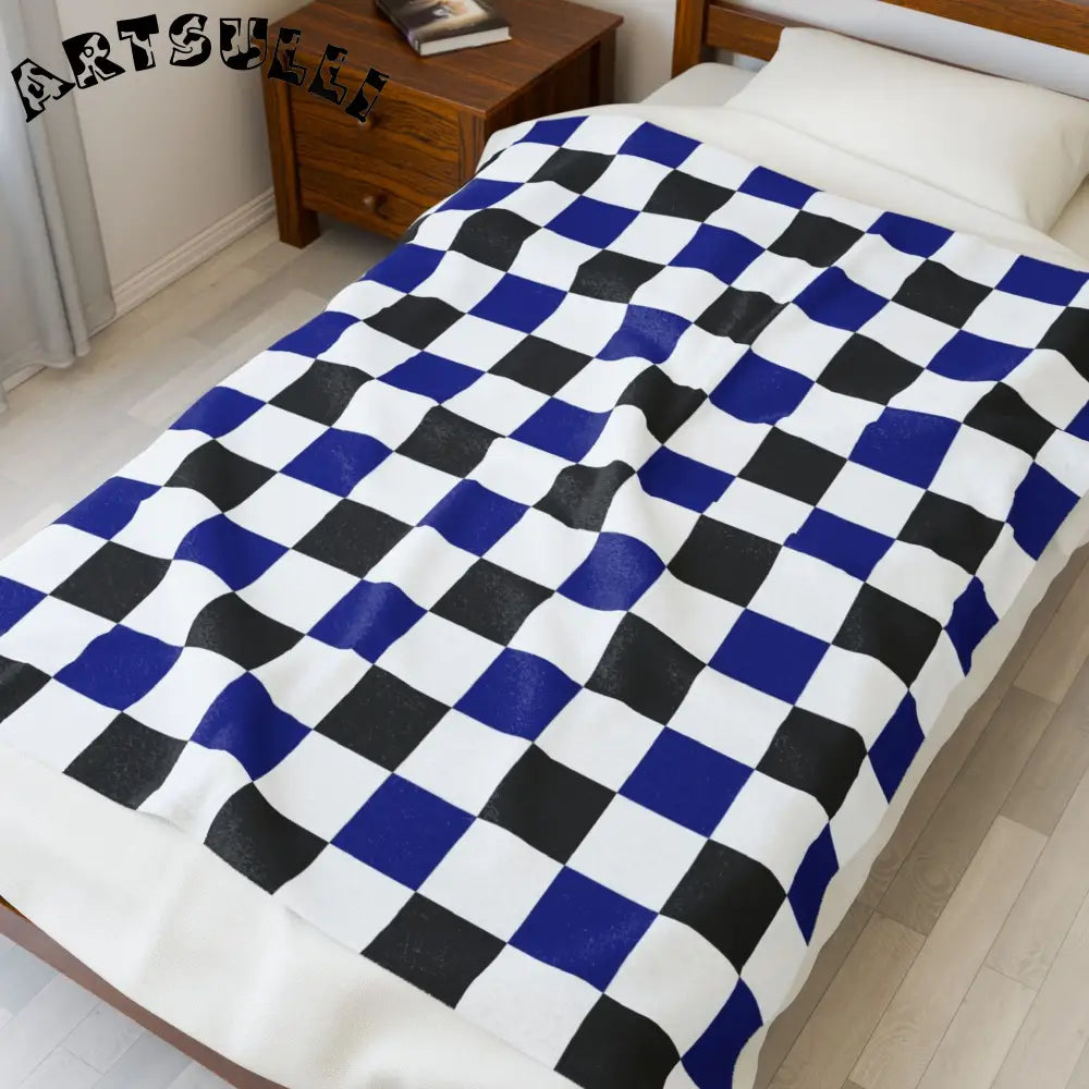 JAKKOUTTHEBXX Checkerboard Blue White and Black Velveteen Plush