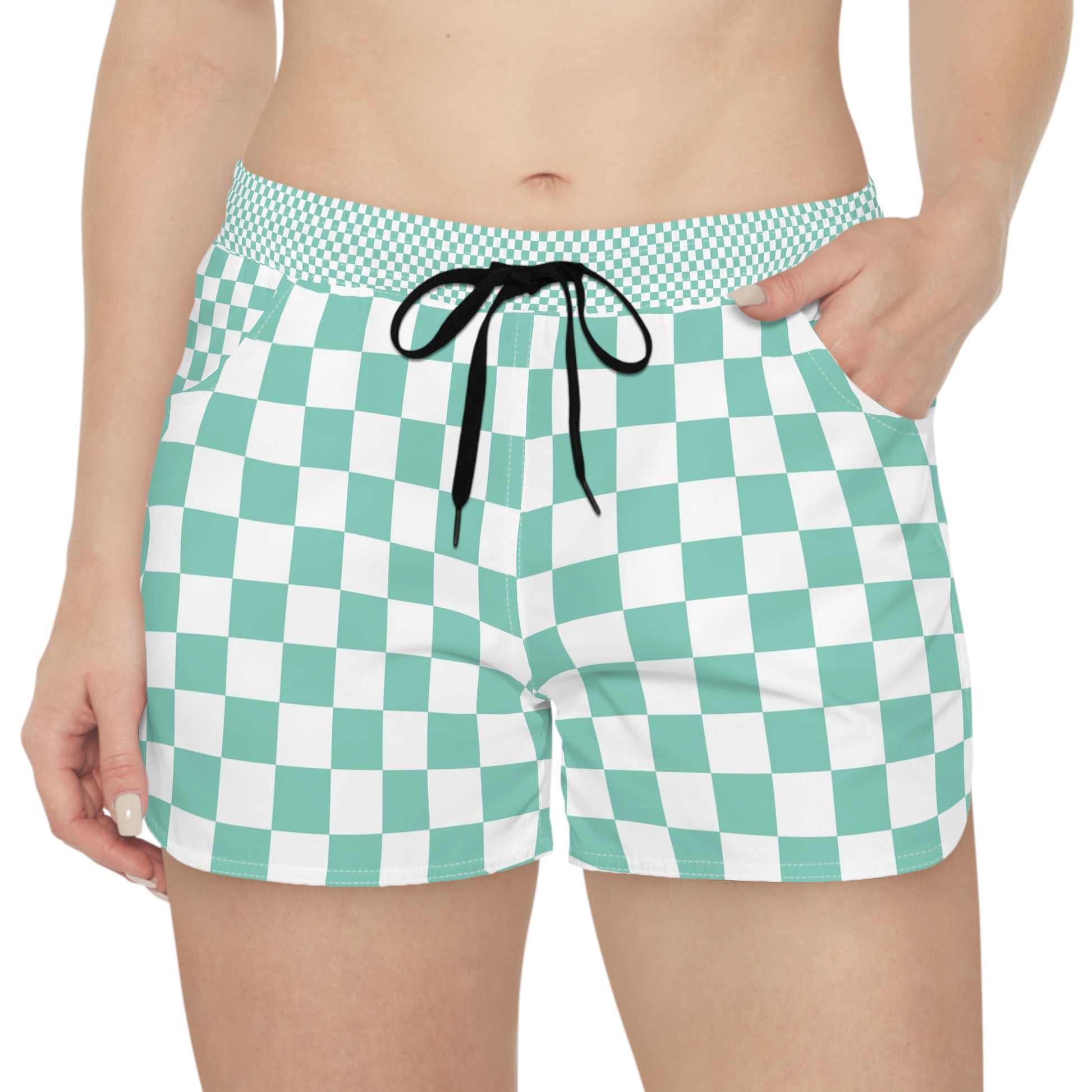 Checkerboard Light Green Women's Casual Shorts (AOP), Artsulli - Art is Long, Life is Short, All Over Prints, , , , , , , 