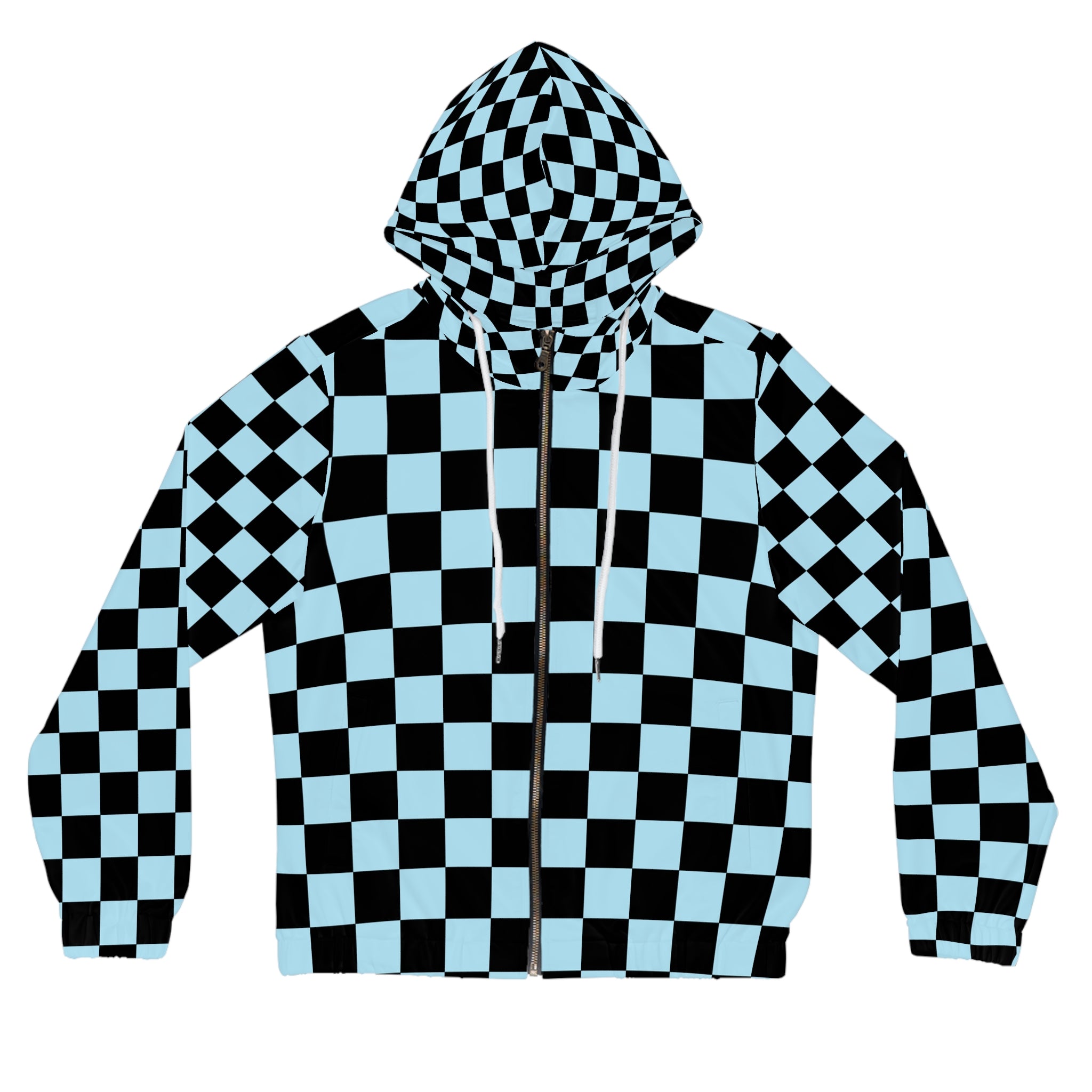 Checkerboard Black and Blue Women’s Full-Zip Hoodie (AOP), Artsulli - Art is Long, Life is Short, All Over Prints, Size, XS, Color, White, , , 30528175838751043058