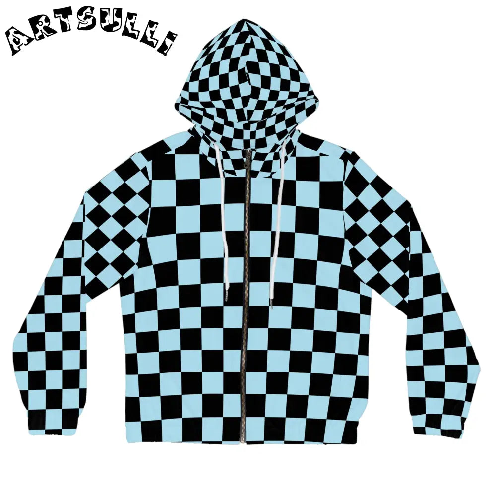 JAKKOUTTHEBXX Checkerboard Black and Blue Women’s Full-Zip Hoodie