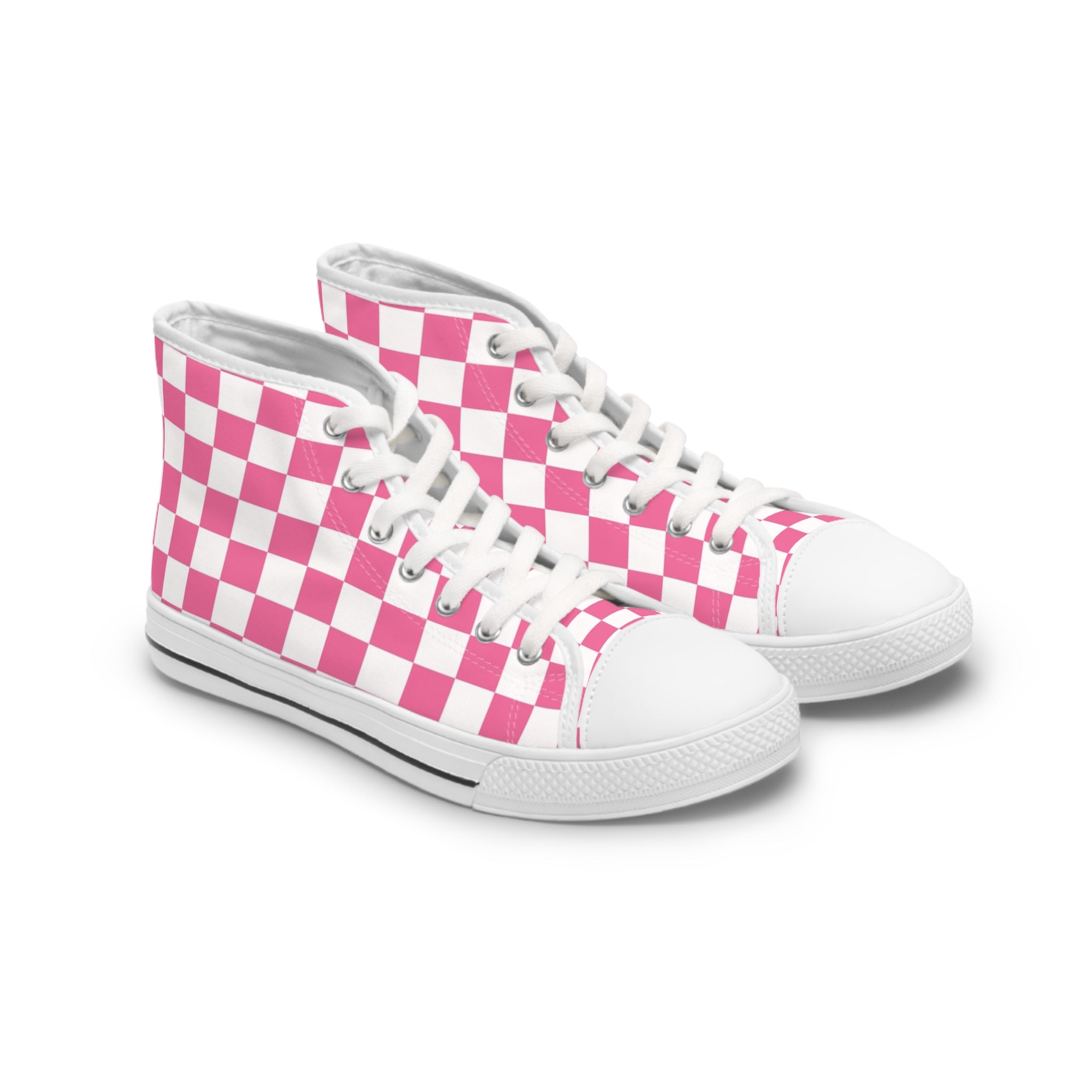 Yuyushiki Pink Check Women's High Top Sneakers