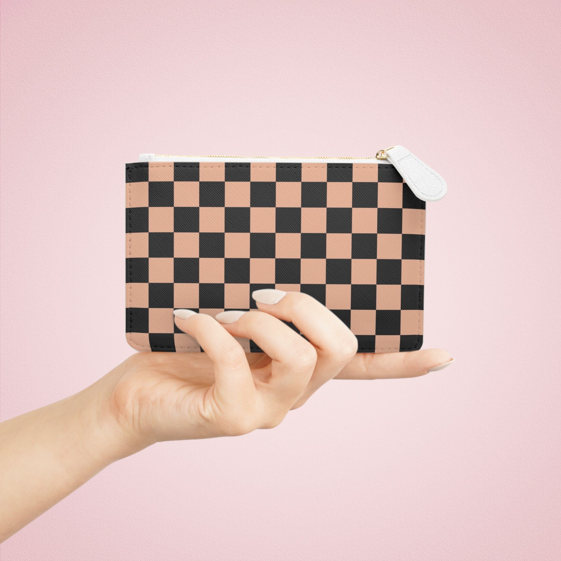 Checkerboard Soft Orange and Black Mini Clutch Bag, Artsulli - Art is Long, Life is Short, Bags, , , , , , , 