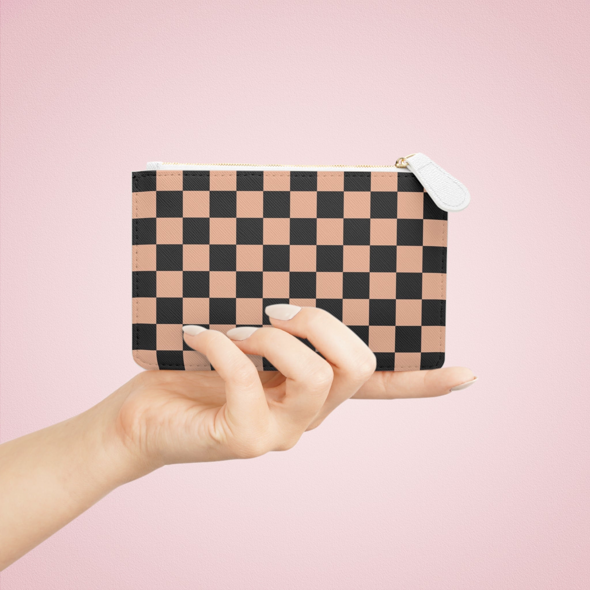 Checkerboard Soft Orange and Black Mini Clutch Bag, Artsulli - Art is Long, Life is Short, Bags, , , , , , , 
