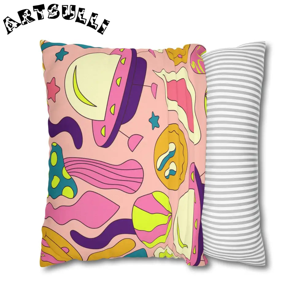 JAKKOUTTHEBXX Trippy Spaceships Pink Spun Polyester Square