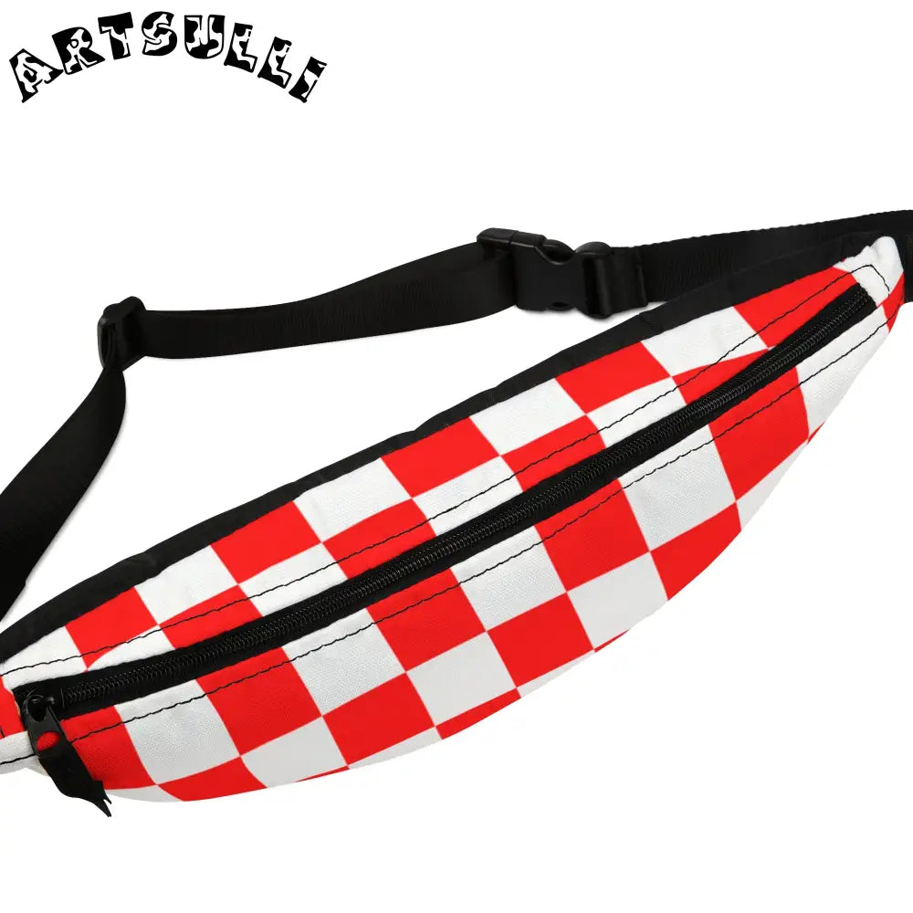 JAKKOUTTHEBXX Checkerboard Red and White Fanny Pack JAKKOUTTHEBXX