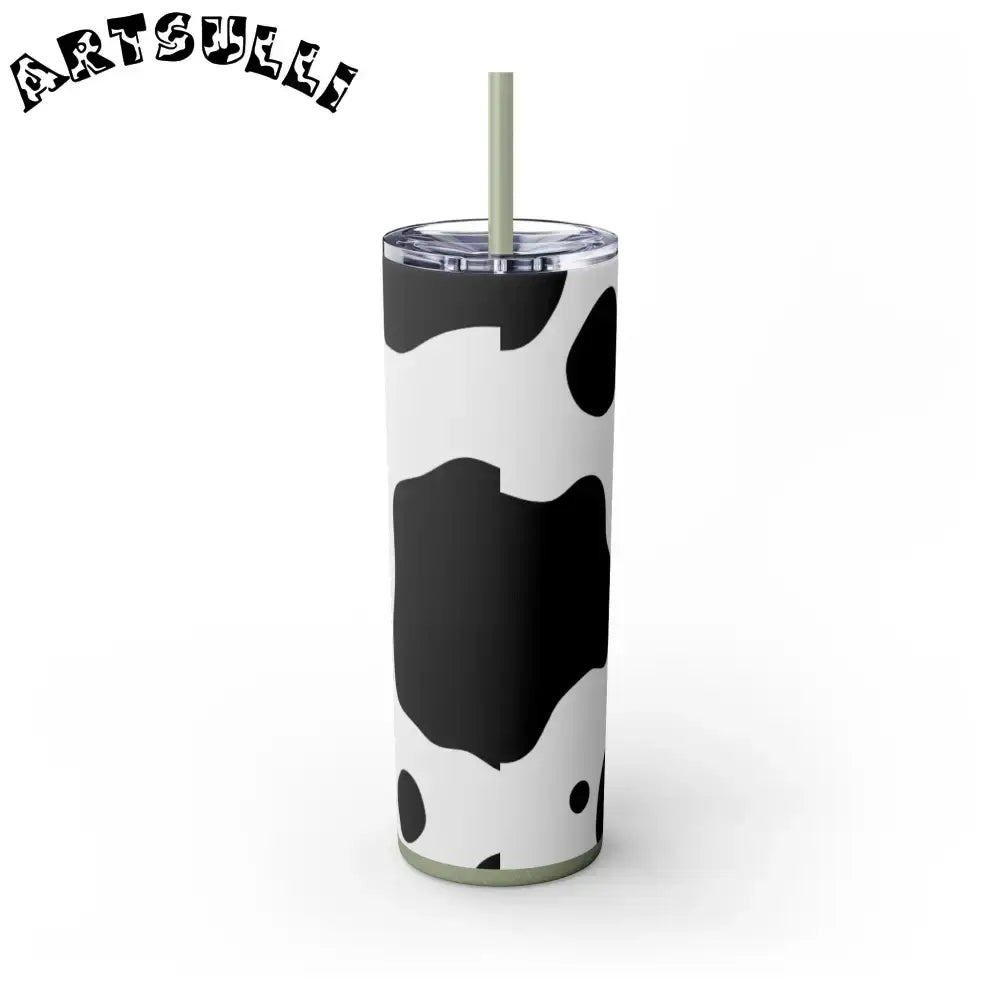 JAKKOUTTHEBXX White cow print skinny tumbler with clear lid