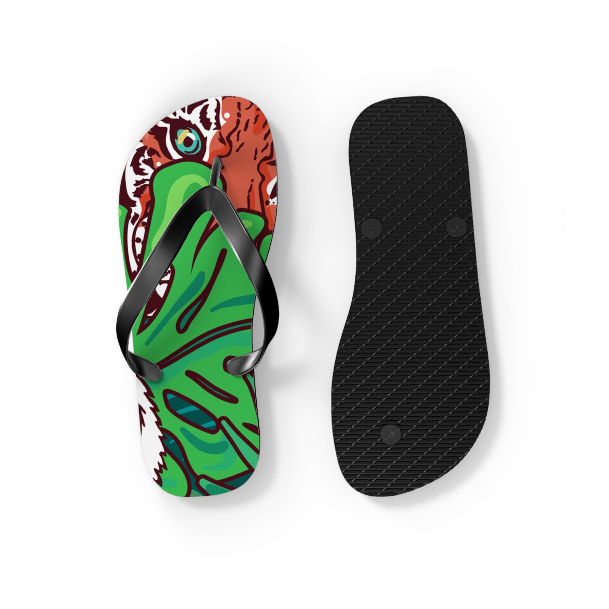 Tropical Jungle Tigers Blue and Green Flip Flops, Artsulli - Art is Long, Life is Short, Shoes, , , , , , , 