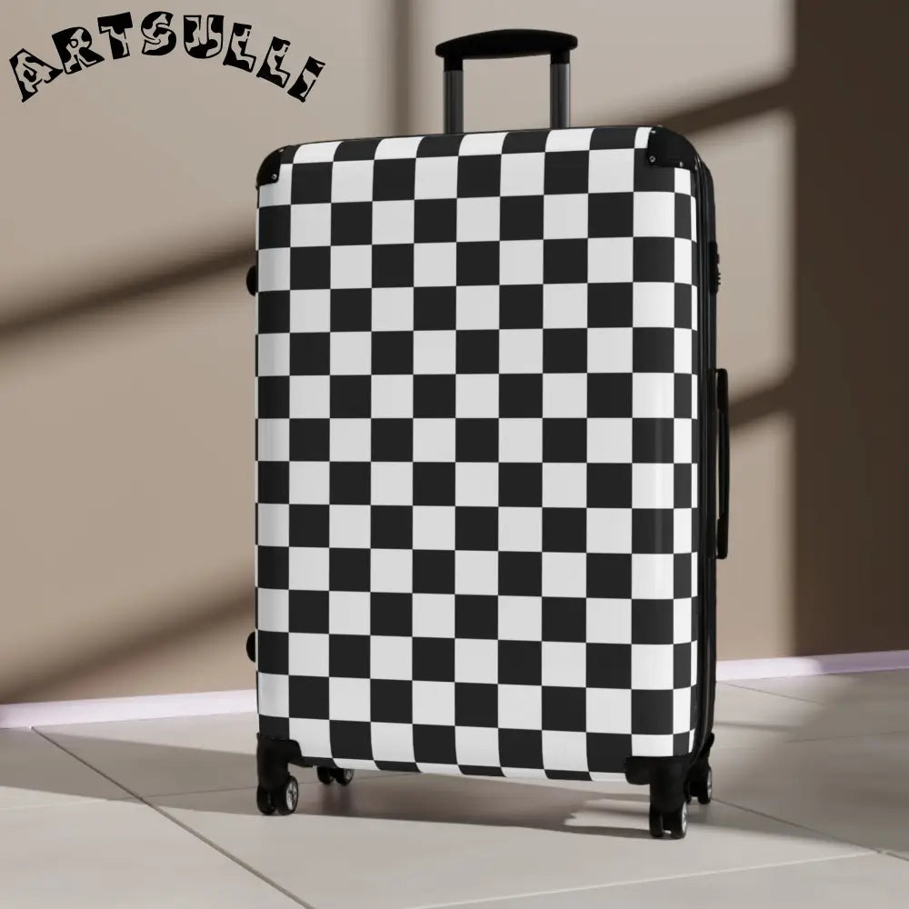 JAKKOUTTHEBXX Checkerboard White and Black Suitcase JAKKOUTTHEBXX