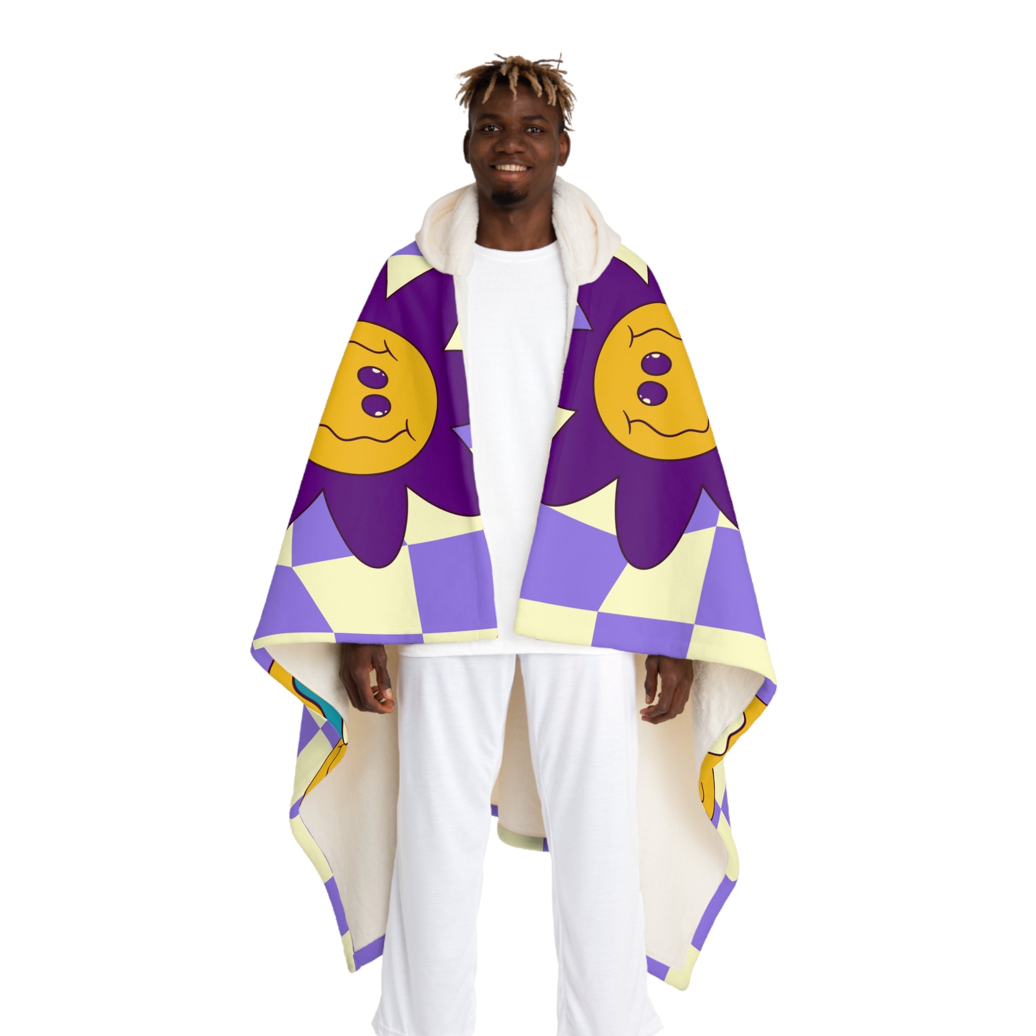 Trippy Flower Power Motifs Hooded Sherpa Fleece Blanket, Artsulli - Art is Long, Life is Short, All Over Prints, Size, One size, Color, Cream, , , 13630470080388