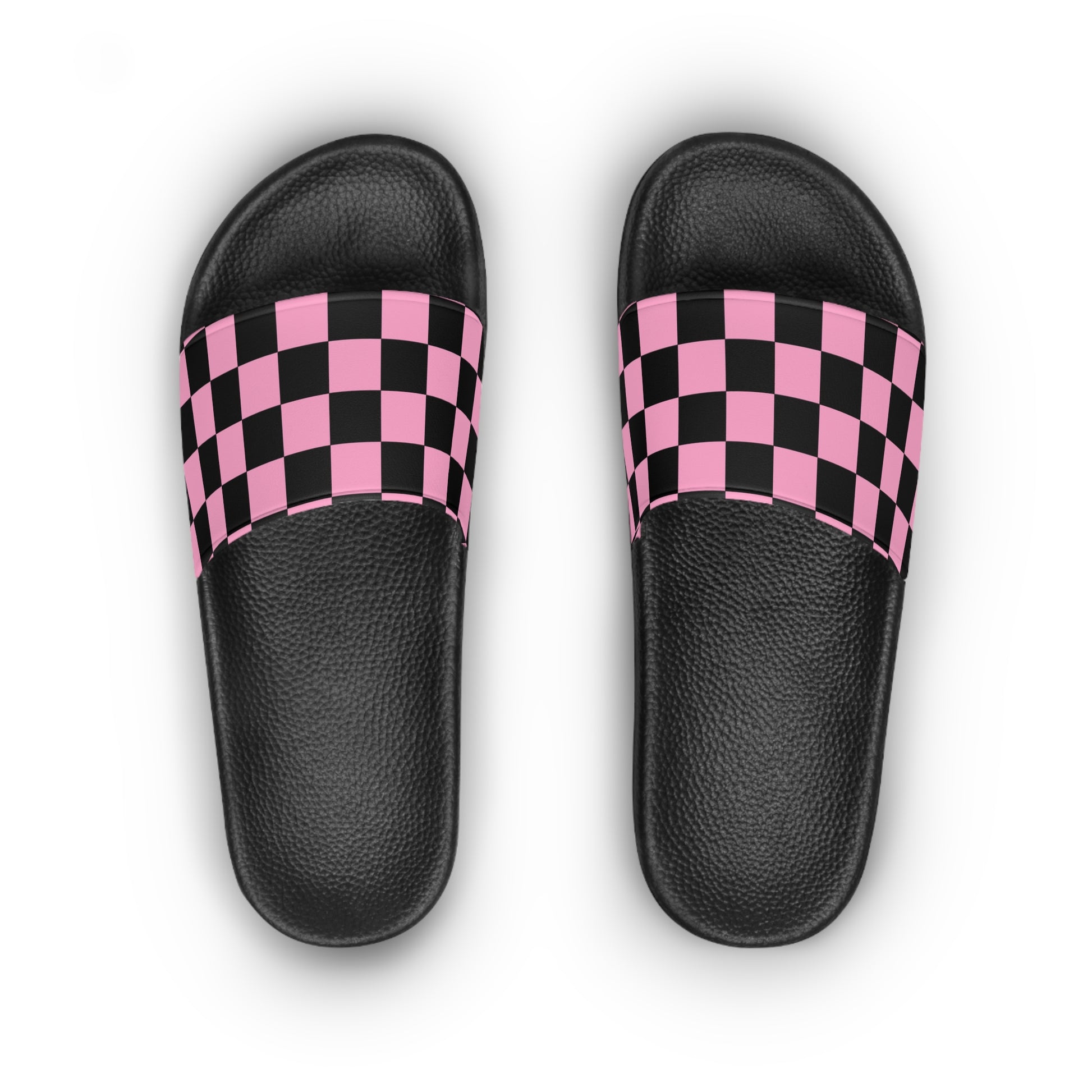 Checkerboard Black and Pink Women's Slide Sandals, Artsulli - Art is Long, Life is Short, Shoes, , , , , , , 
