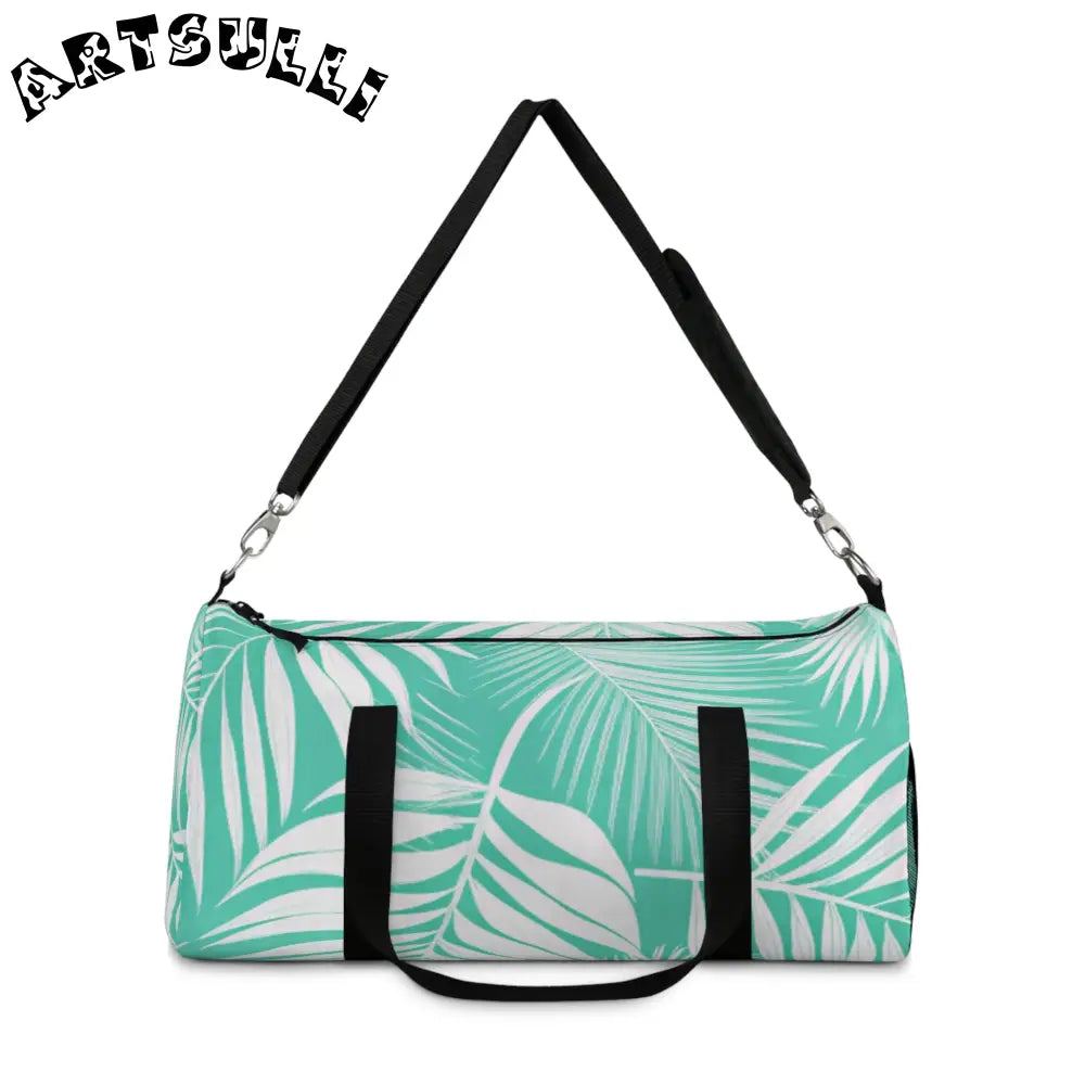 JAKKOUTTHEBXX Teal Palm Leaf Illustration Printed Duffel Bag 2025
