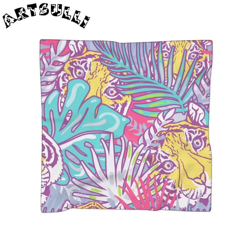 JAKKOUTTHEBXX Tropical Floral Tigers Torquise and Purple Poly Scarf