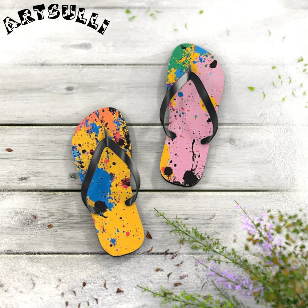 JAKKOUTTHEBXX The Colors Of Paint Splatter Flip Flops JAKKOUTTHEBXX