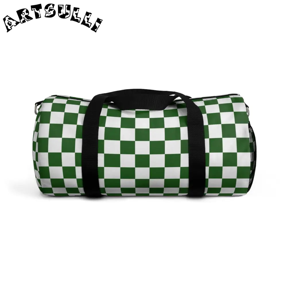JAKKOUTTHEBXX Checkerboard II White and Dark Green Duffel Bag