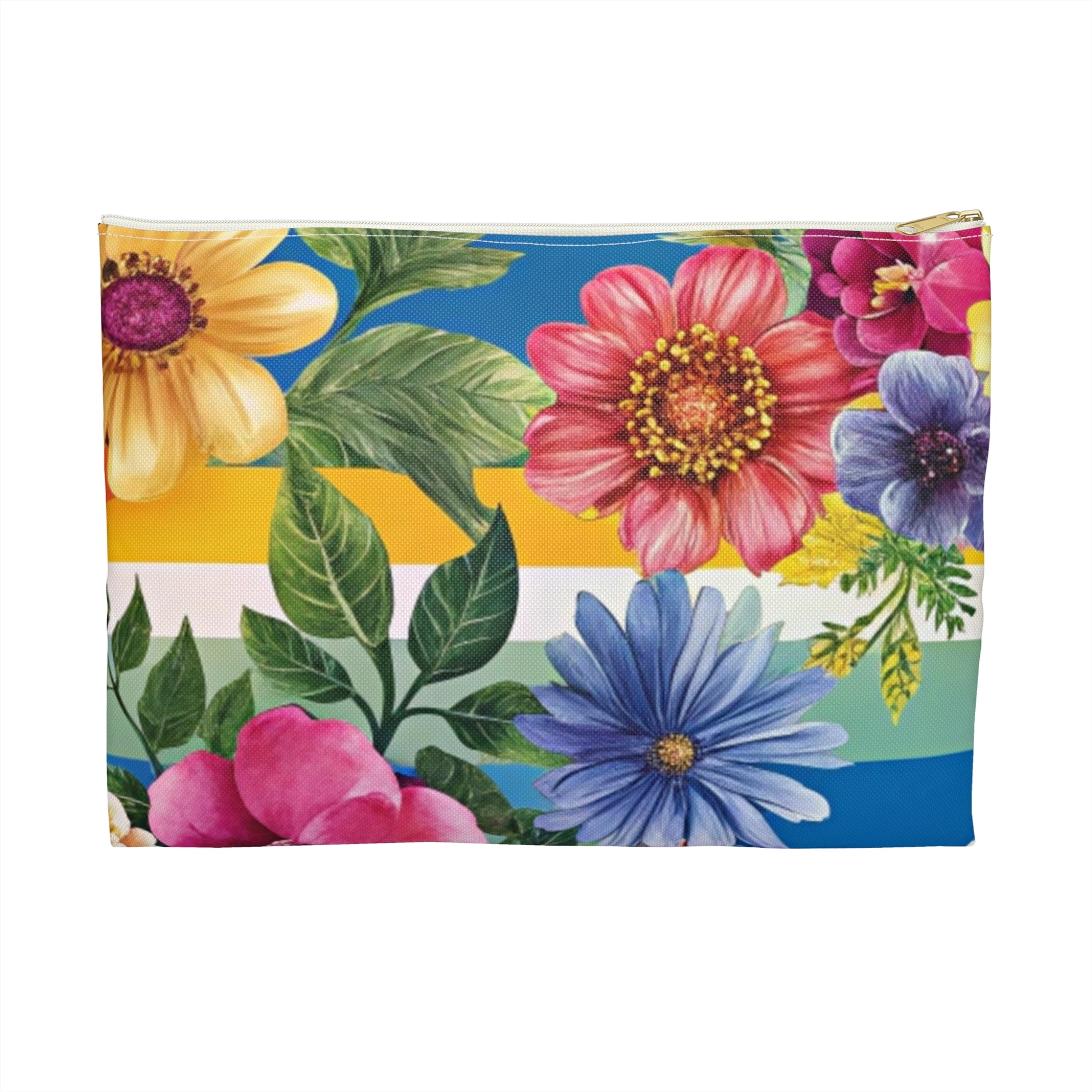 Floral Stripe 4K Accessory Pouch, Artsulli - Art is Long, Life is Short, Bags, Size, Large, Color, White zipper, , , 14963601035741327878