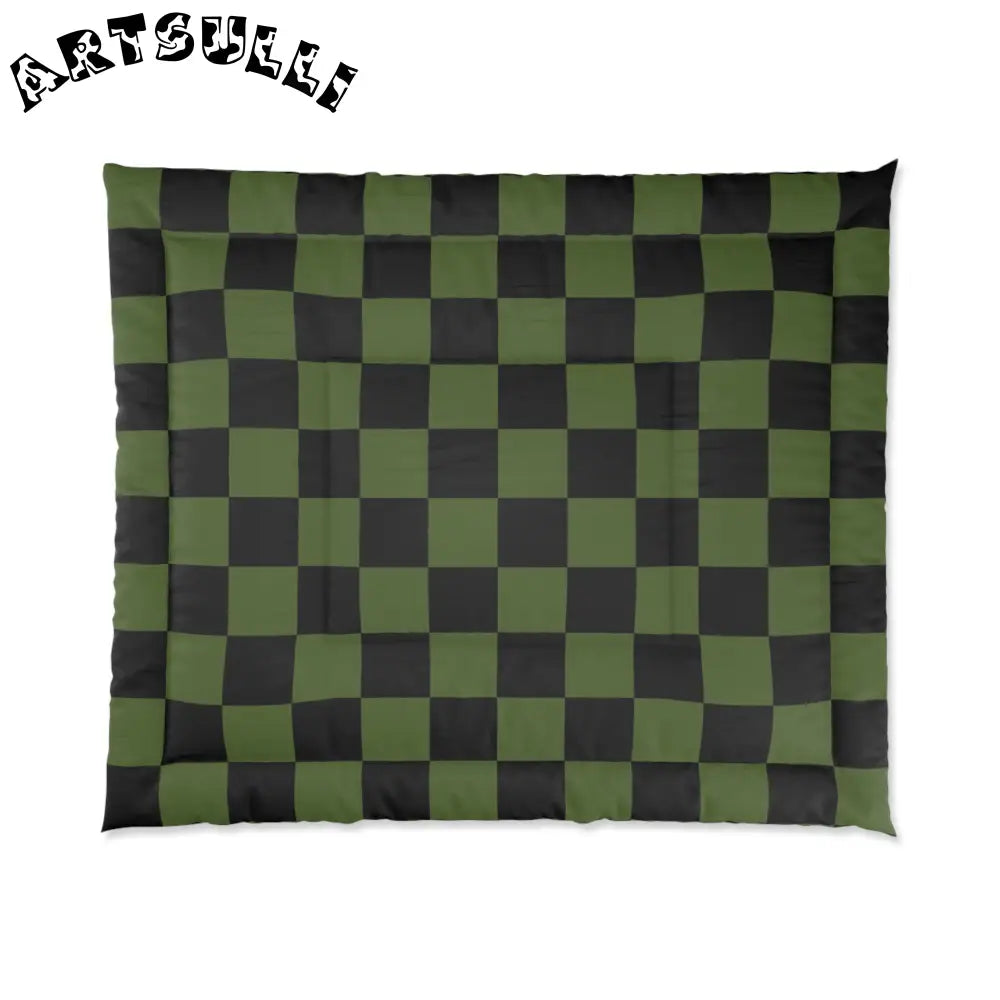 JAKKOUTTHEBXX Checkerboard Olive Green and Black Comforter