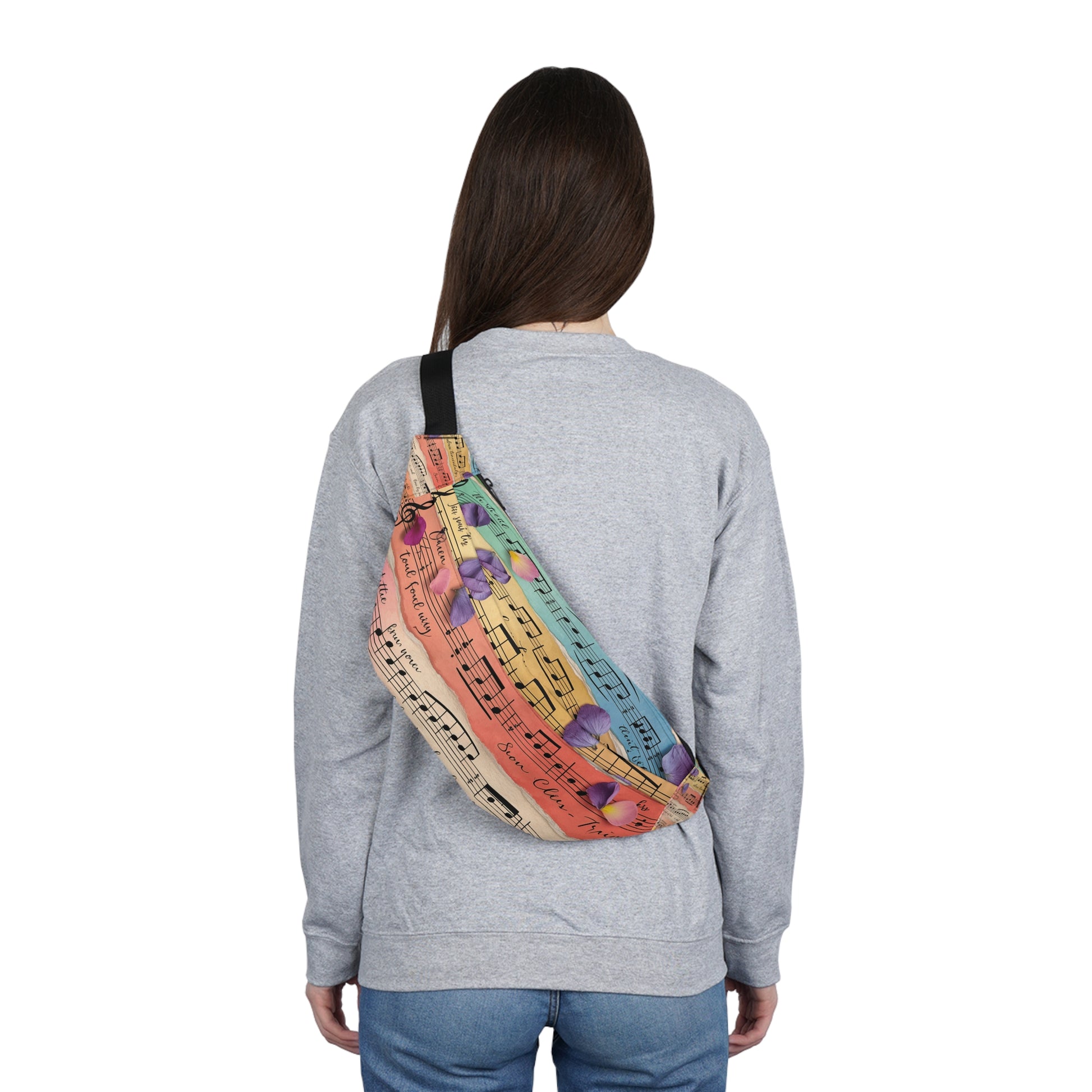 Torn Type Beat Sheet Music Multi-Color Large Fanny Pack, Artsulli - Art is Long, Life is Short, Bags, , , , , , , 