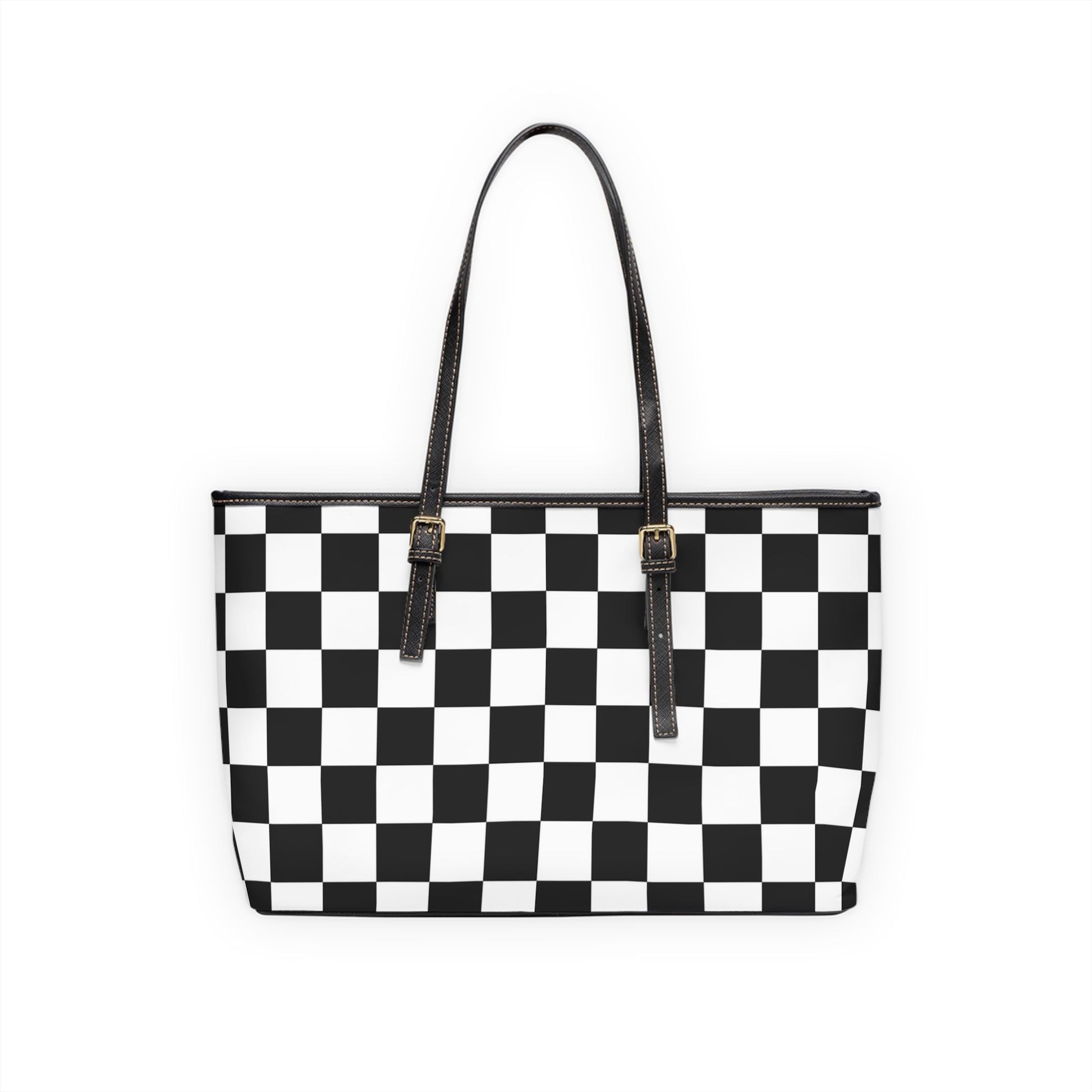 Checkerboard White and Black PU Leather Shoulder Bag, Artsulli - Art is Long, Life is Short, Bags, , , , , , , 