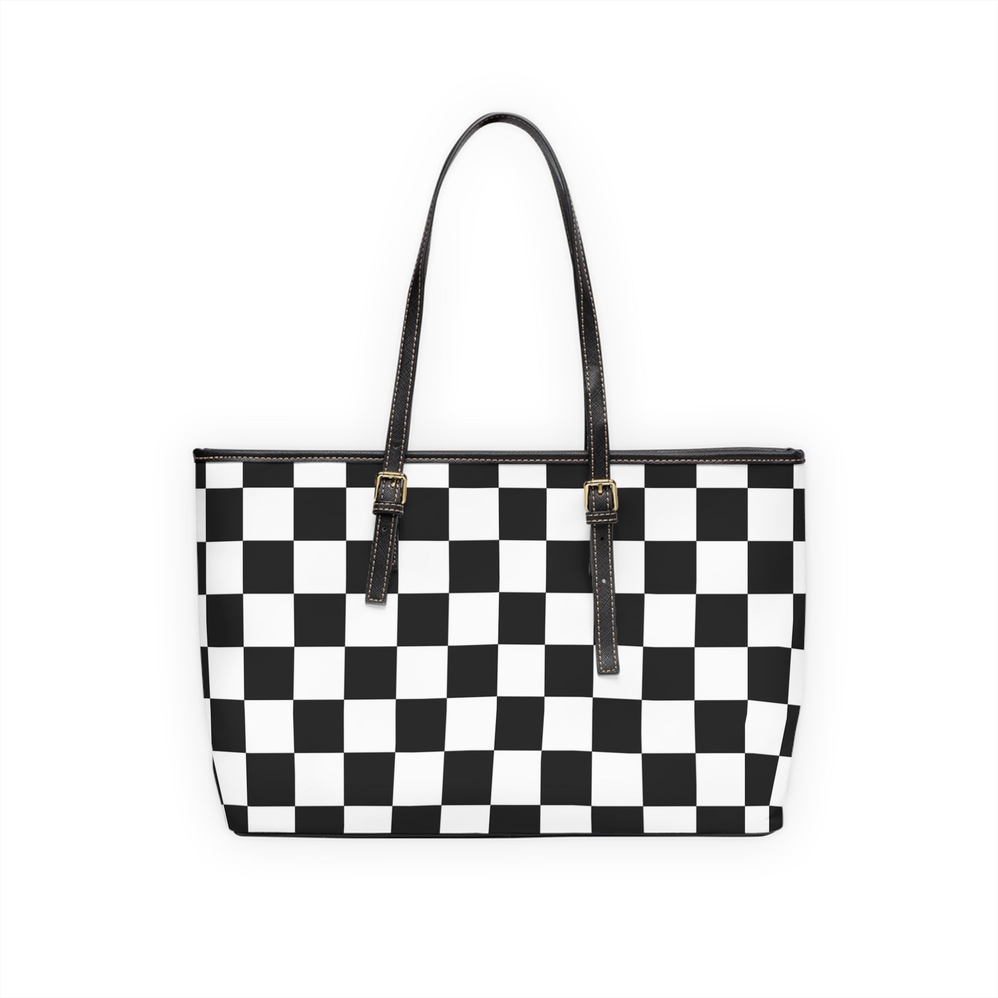 Checkerboard White and Black PU Leather Shoulder Bag, Artsulli - Art is Long, Life is Short, Bags, , , , , , , 
