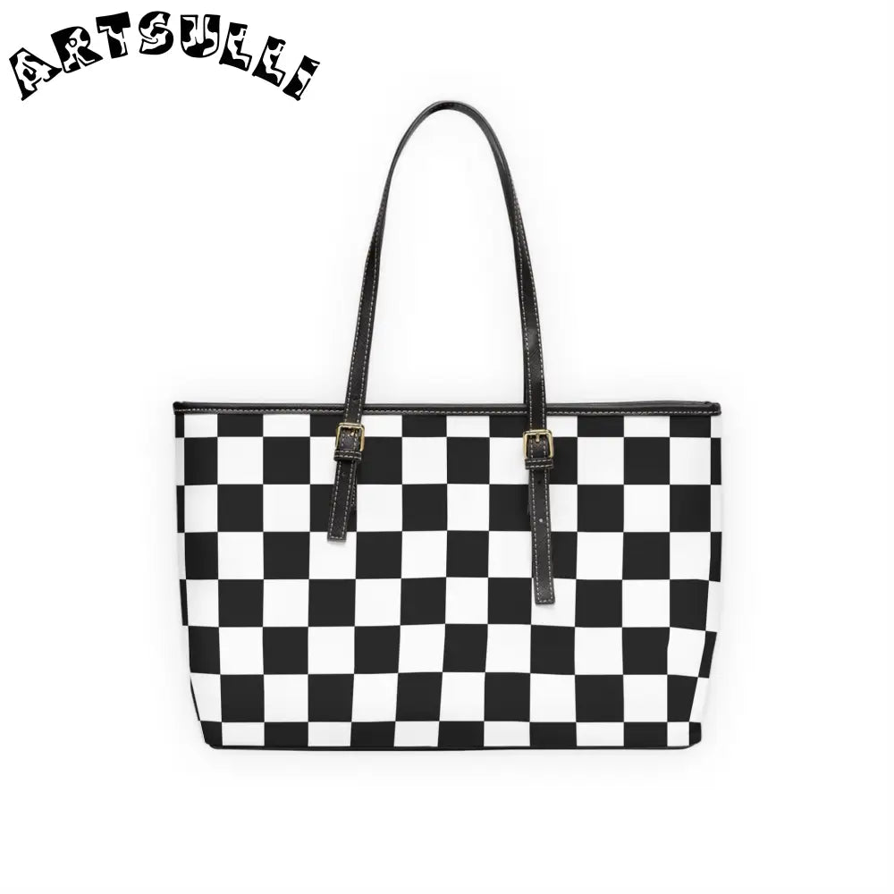 JAKKOUTTHEBXX Checkerboard White and Black PU Leather Shoulder Bag