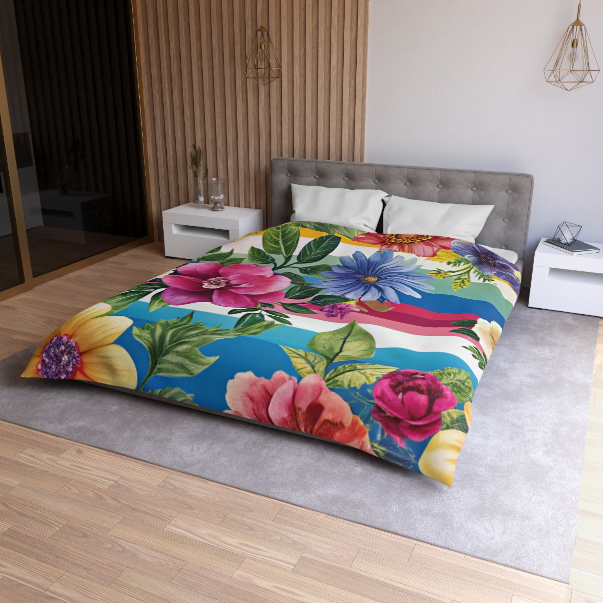 Floral Stripe 4K Microfiber Duvet Cover, Artsulli - Art is Long, Life is Short, Home Decor, , , , , , , 