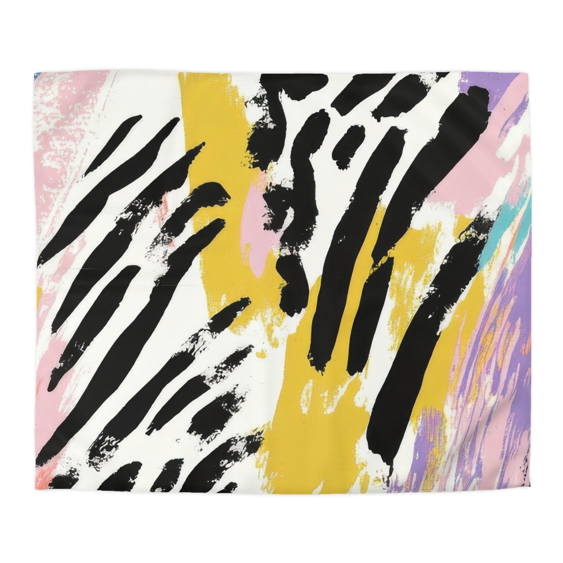 Wild Zebra Stripes x Paint Brush Strokes Multi-Color Microfiber Duvet Cover, Artsulli - Art is Long, Life is Short, Home Decor, Size, King, Color, Cream, , , 15914226462060