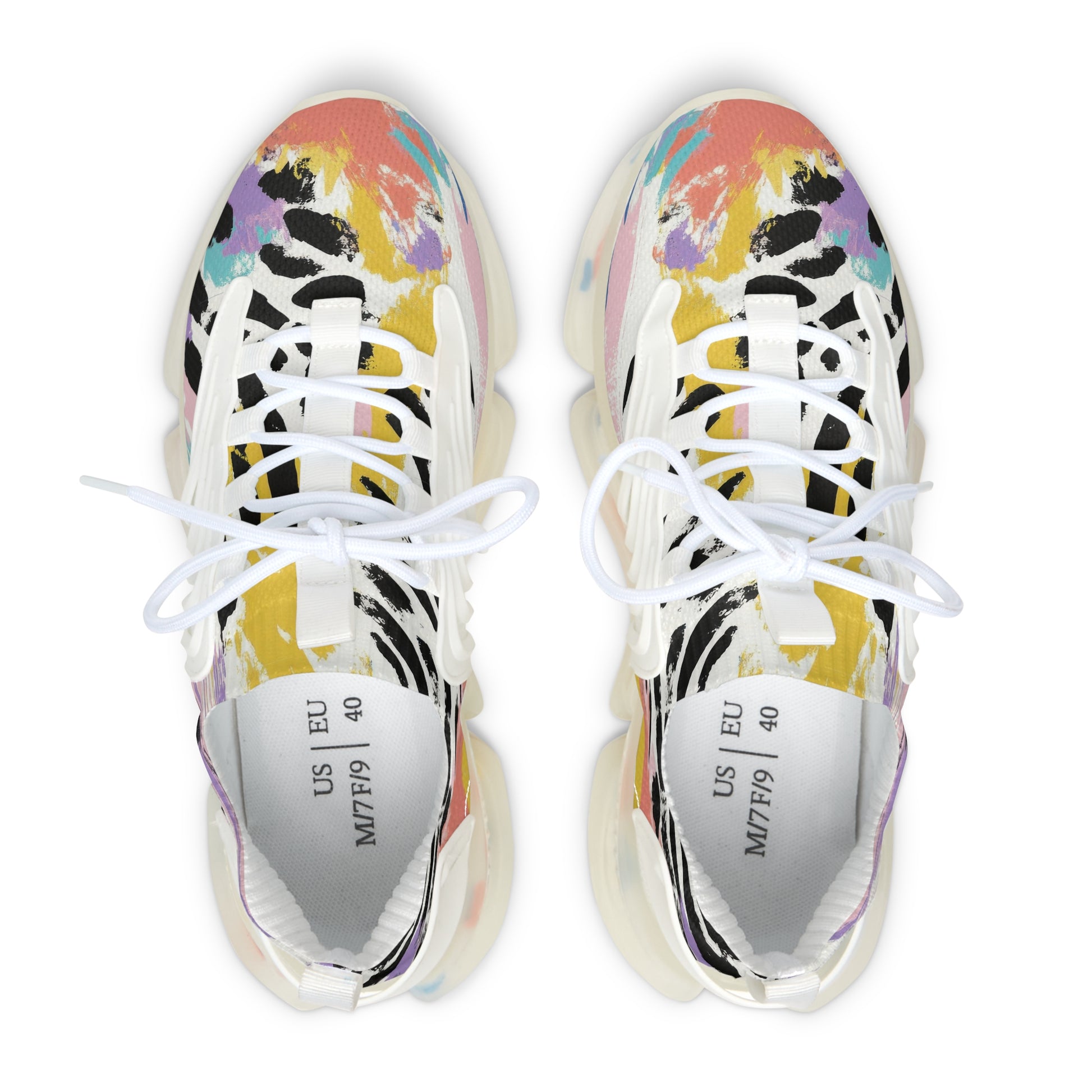 Wild Zebra Stripes x Paint Brush Strokes Multi-Color Women's Mesh Sneakers, Artsulli - Art is Long, Life is Short, Shoes, , , , , , , 