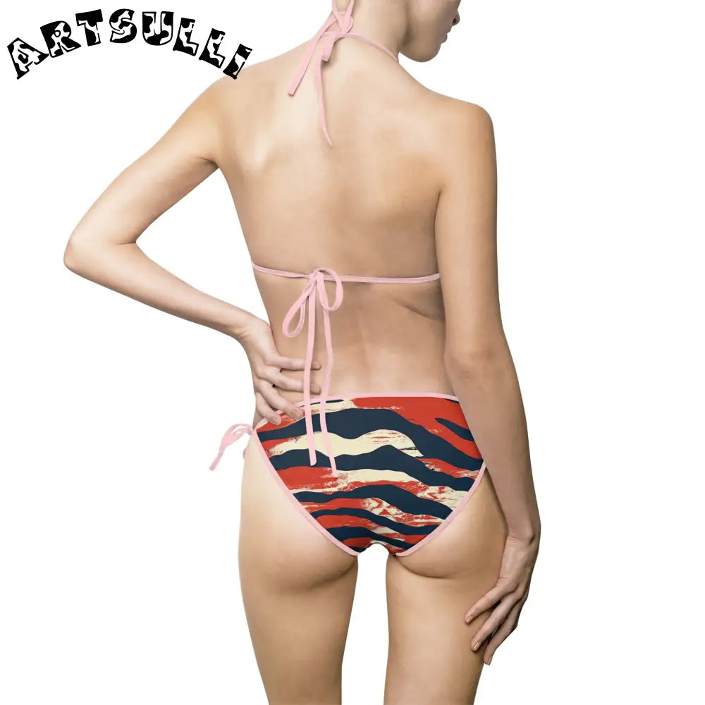 JAKKOUTTHEBXX Red White and Blue Striped Bikini Swimsuit for Women