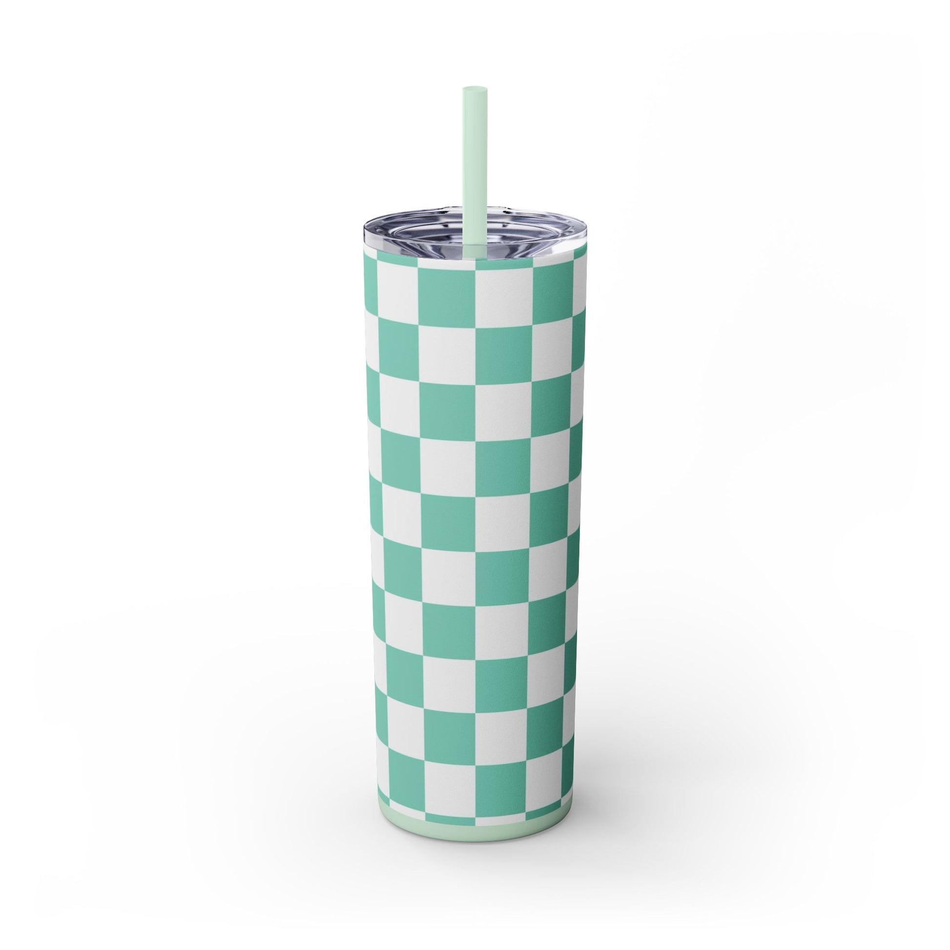 Checkerboard Light Green Skinny Tumbler with Straw, 20oz, Artsulli - Art is Long, Life is Short, Mug, , , , , , , 