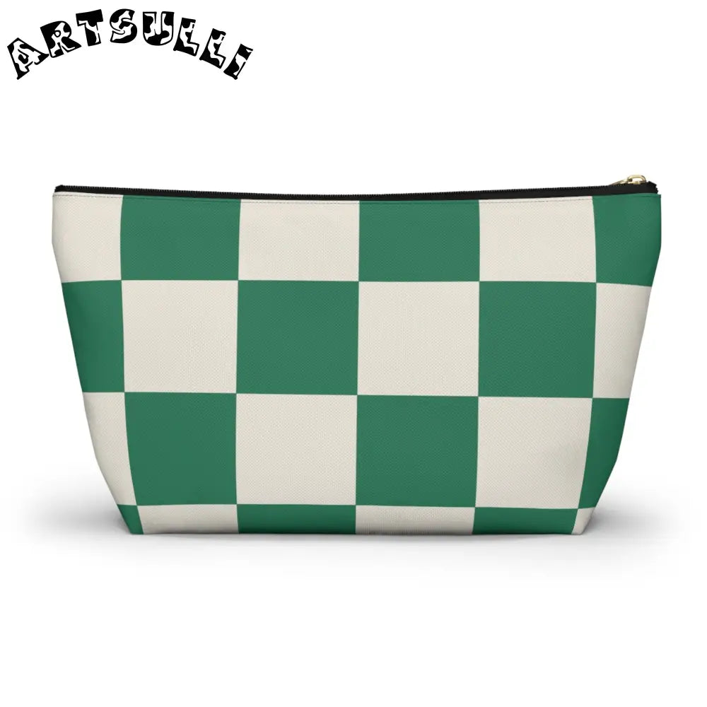 JAKKOUTTHEBXX Checkerboard Dark Green Accessory Pouch w T-bottom