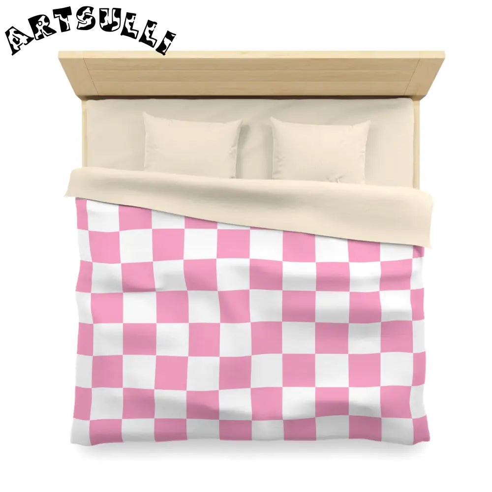 JAKKOUTTHEBXX Checkerboard Hot Pink and White Microfiber Duvet Cover