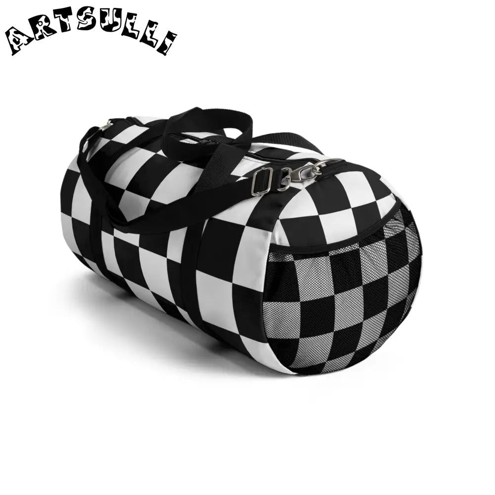 JAKKOUTTHEBXX Checkerboard Black and White Duffel Bag JAKKOUTTHEBXX