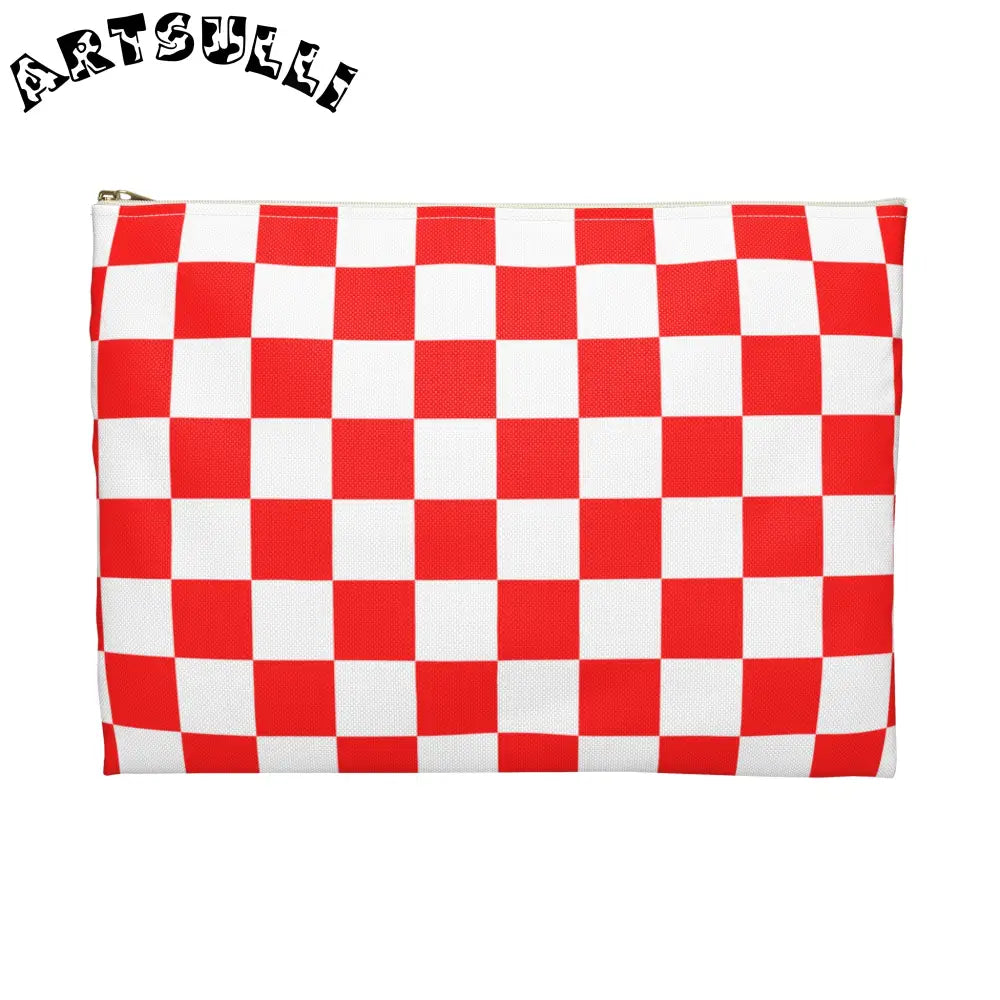 JAKKOUTTHEBXX Checkerboard Red and White Accessory Pouch