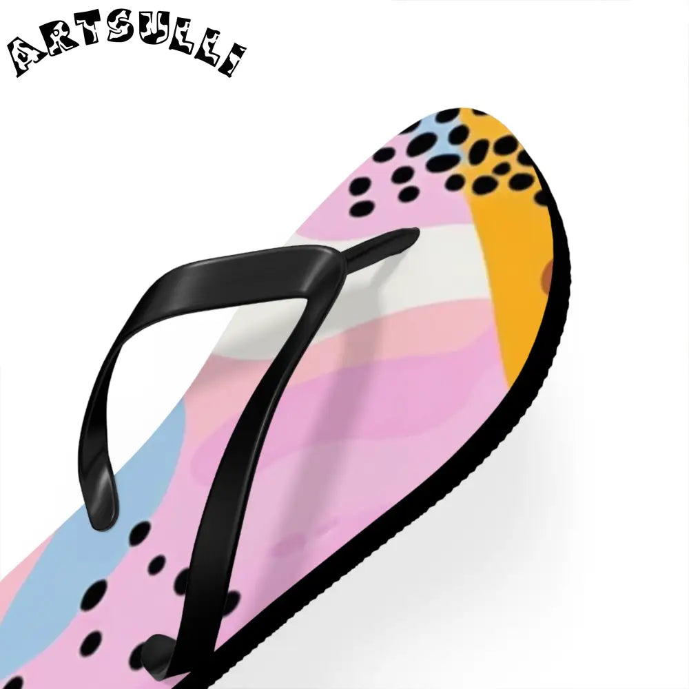 JAKKOUTTHEBXX Colorful Abstract Dots and Shapes Flip Flops