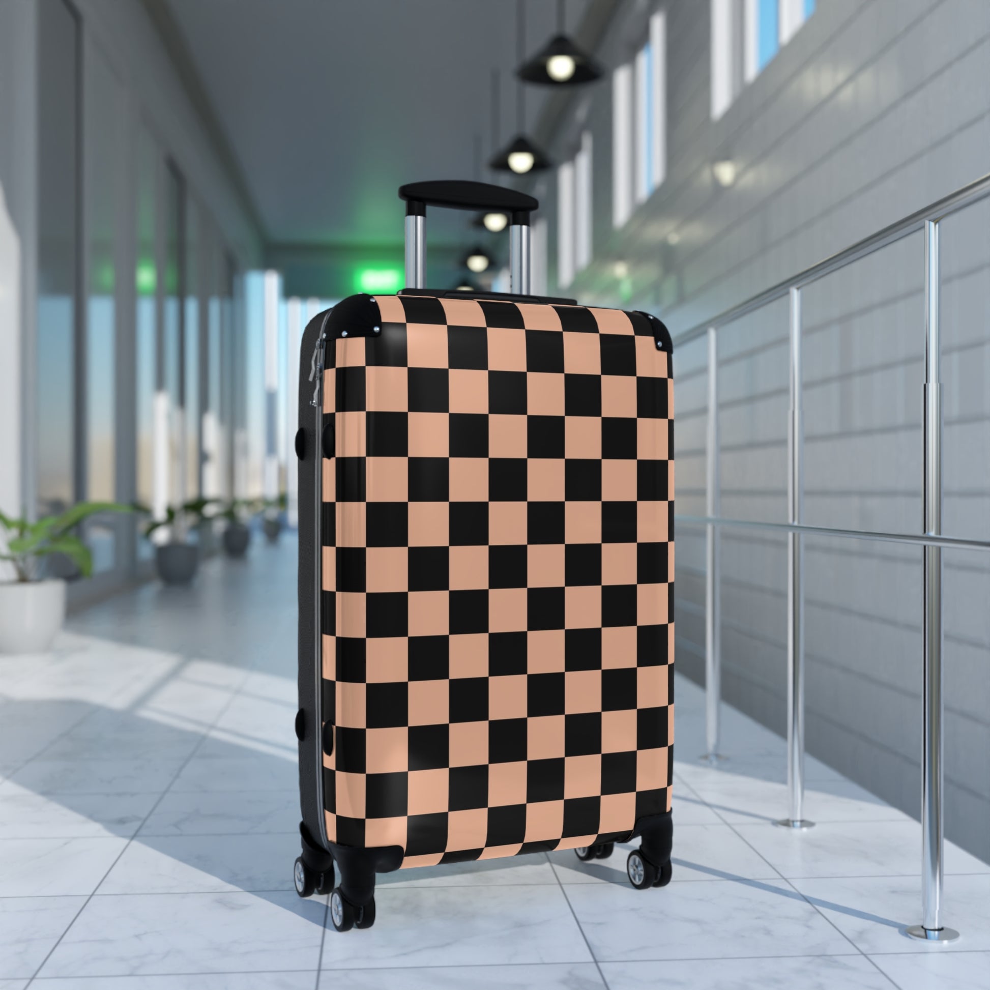 Checkerboard Soft Orange and Black Suitcase, Artsulli - Art is Long, Life is Short, Bags, , , , , , , 