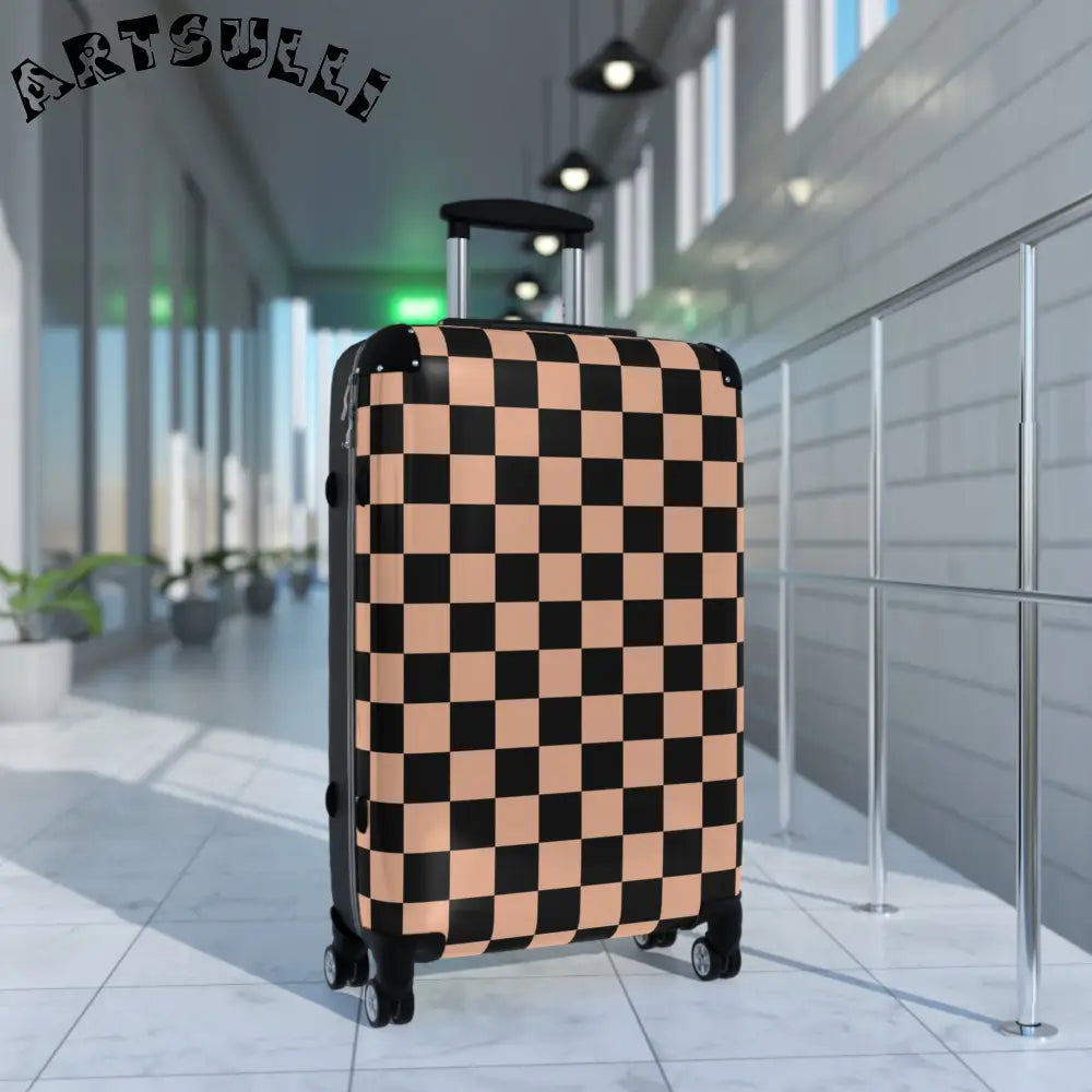 JAKKOUTTHEBXX Checkerboard Soft Orange and Black Suitcase