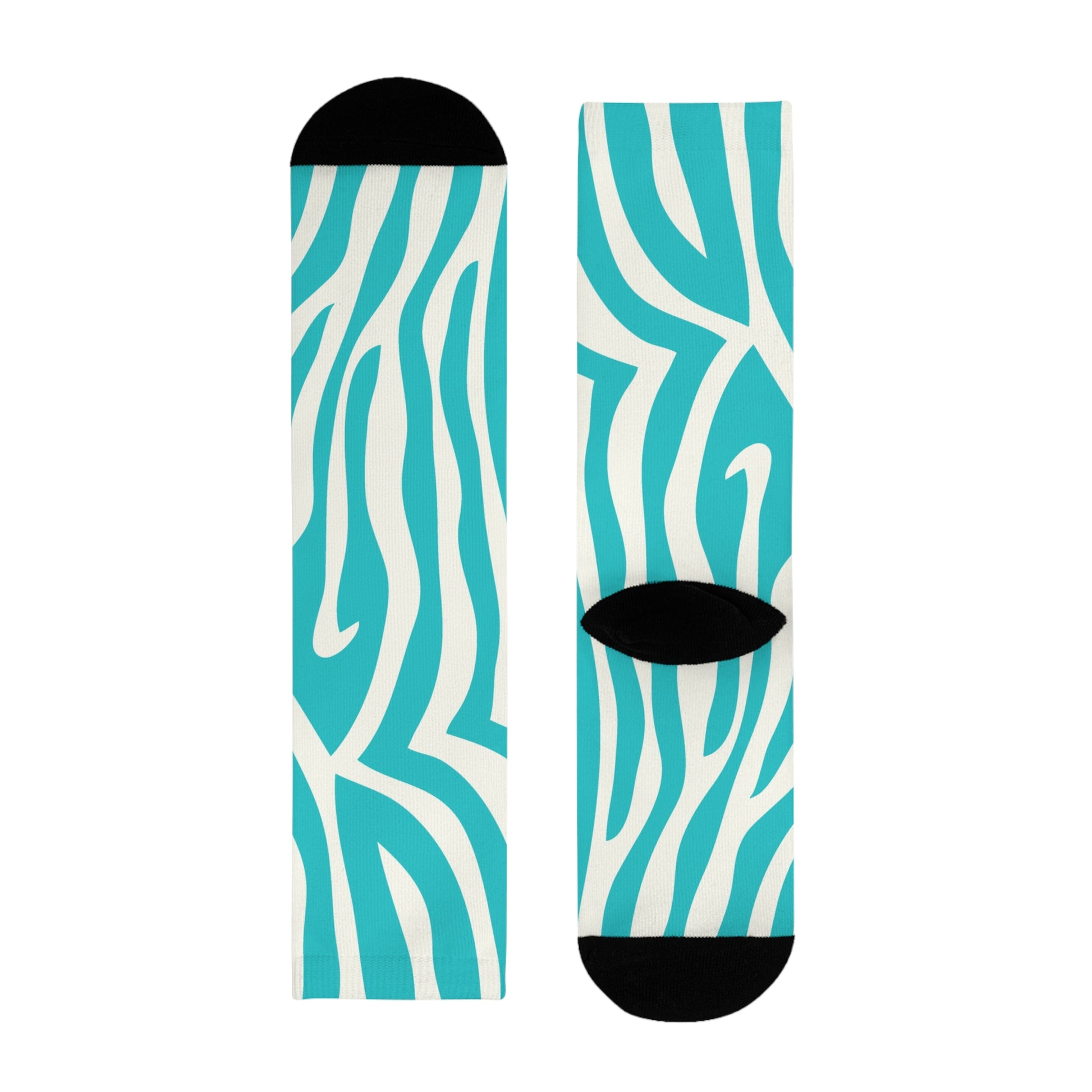 Melting Zebra Stripes Turquoise and White Sublimation Crew Socks (EU), Artsulli - Art is Long, Life is Short, All Over Prints, , , , , , , 