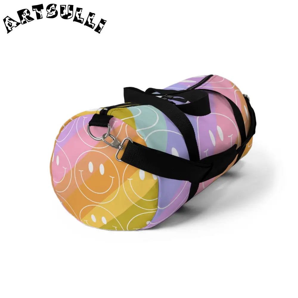 JAKKOUTTHEBXX Smiley Face x Rainbow Stripes Multi-Color Duffel Bag