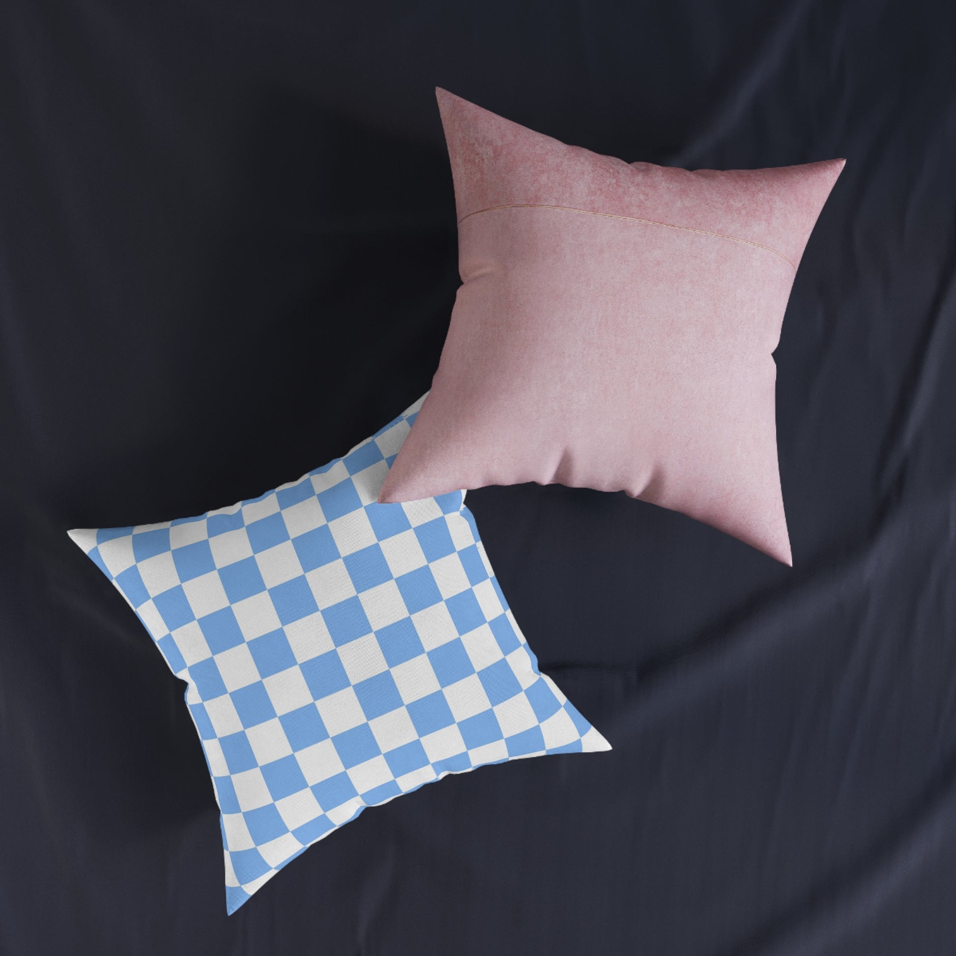 Checkerboard White and Light Blue Square Pillow - Pink Back, Artsulli - Art is Long, Life is Short, Home Decor, , , , , , , 