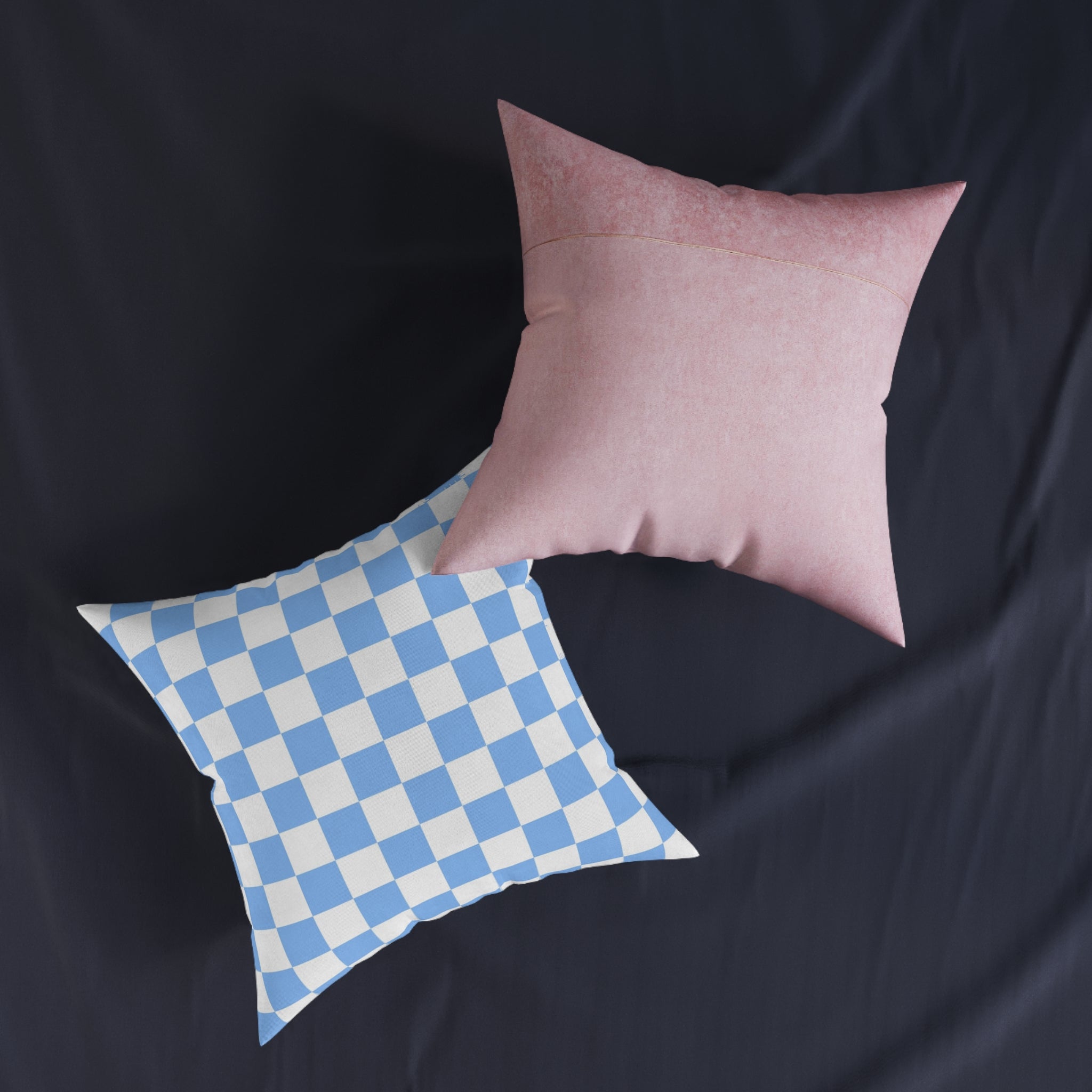 Checkerboard White and Light Blue Square Pillow - Pink Back, Artsulli - Art is Long, Life is Short, Home Decor, , , , , , , 