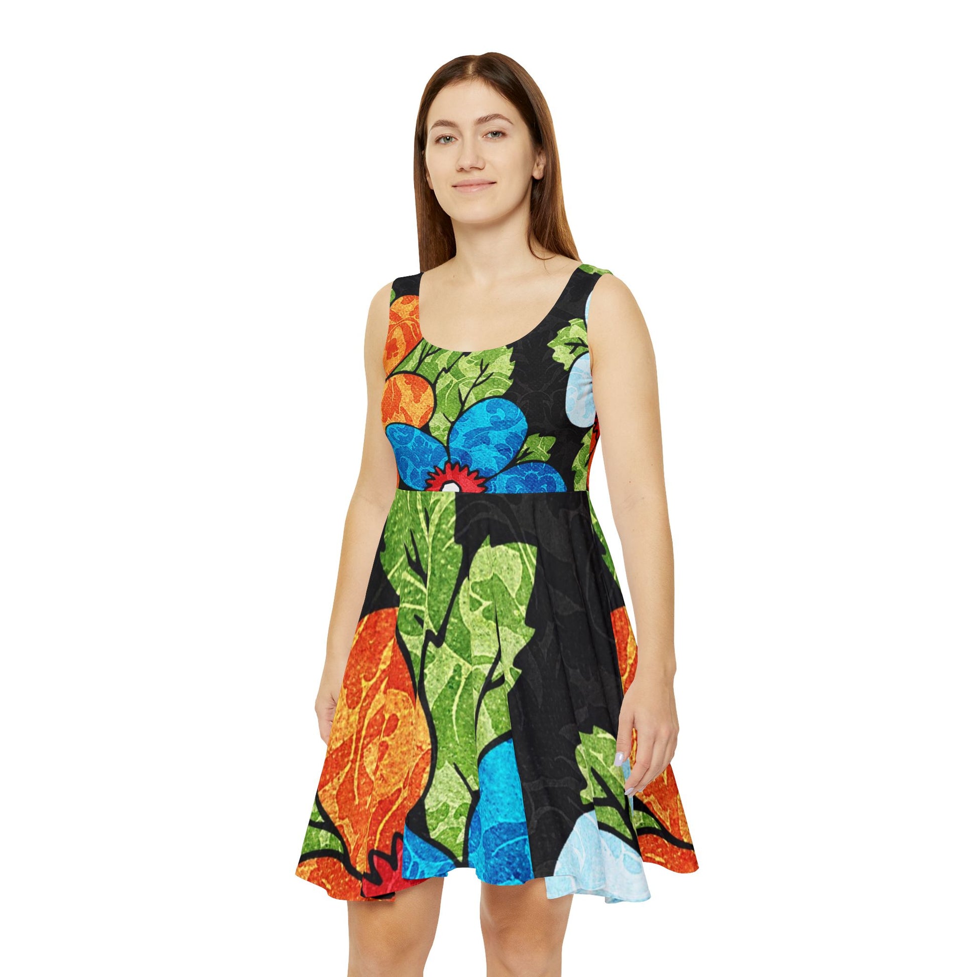 Groovy Black Floral Kl Women's Skater Dress (AOP), Artsulli - Art is Long, Life is Short, All Over Prints, , , , , , , 