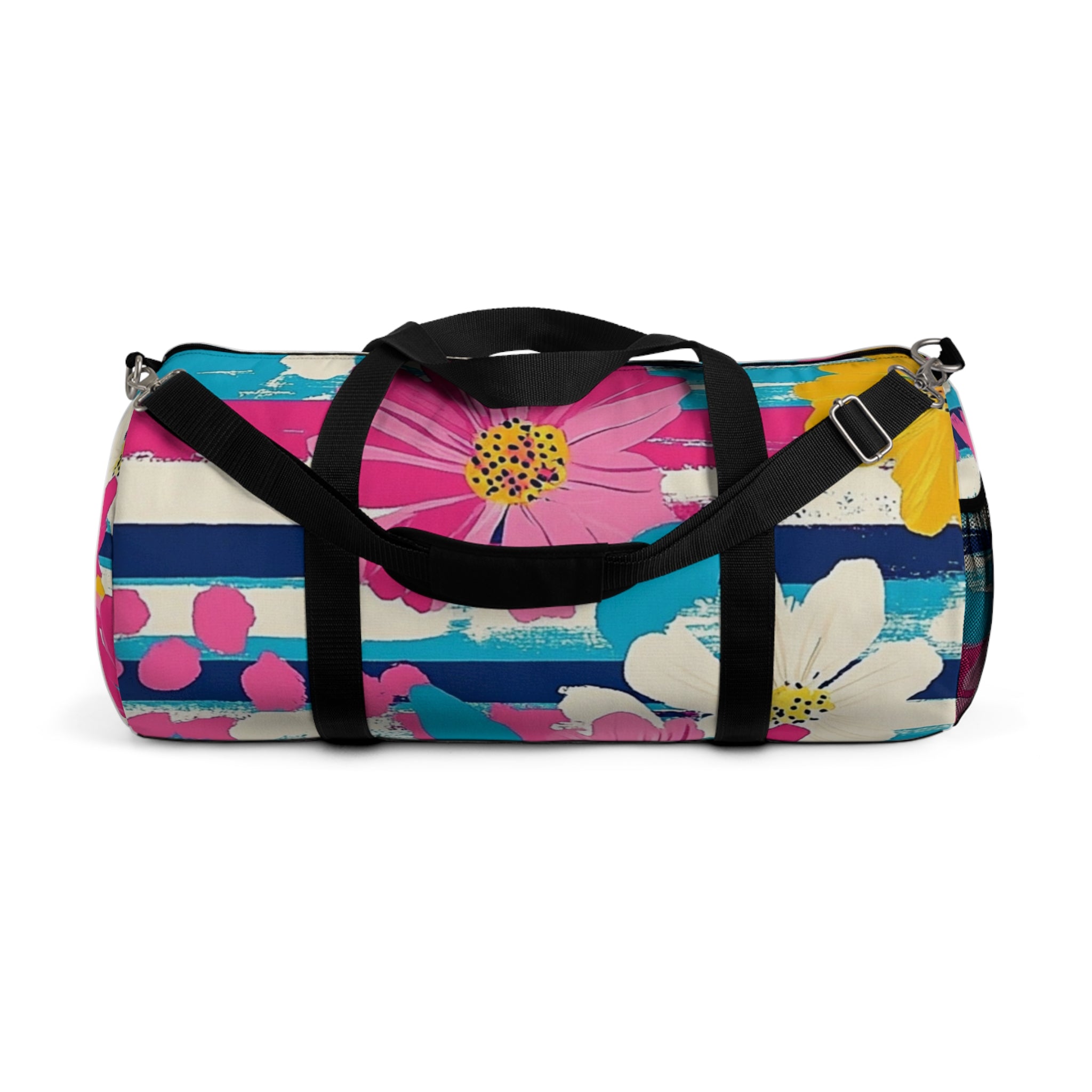 Dayglo Floral Stripes II Multi-Color Duffel Bag, Artsulli - Art is Long, Life is Short, Bags, Size, Large, , , , , 37662184083562