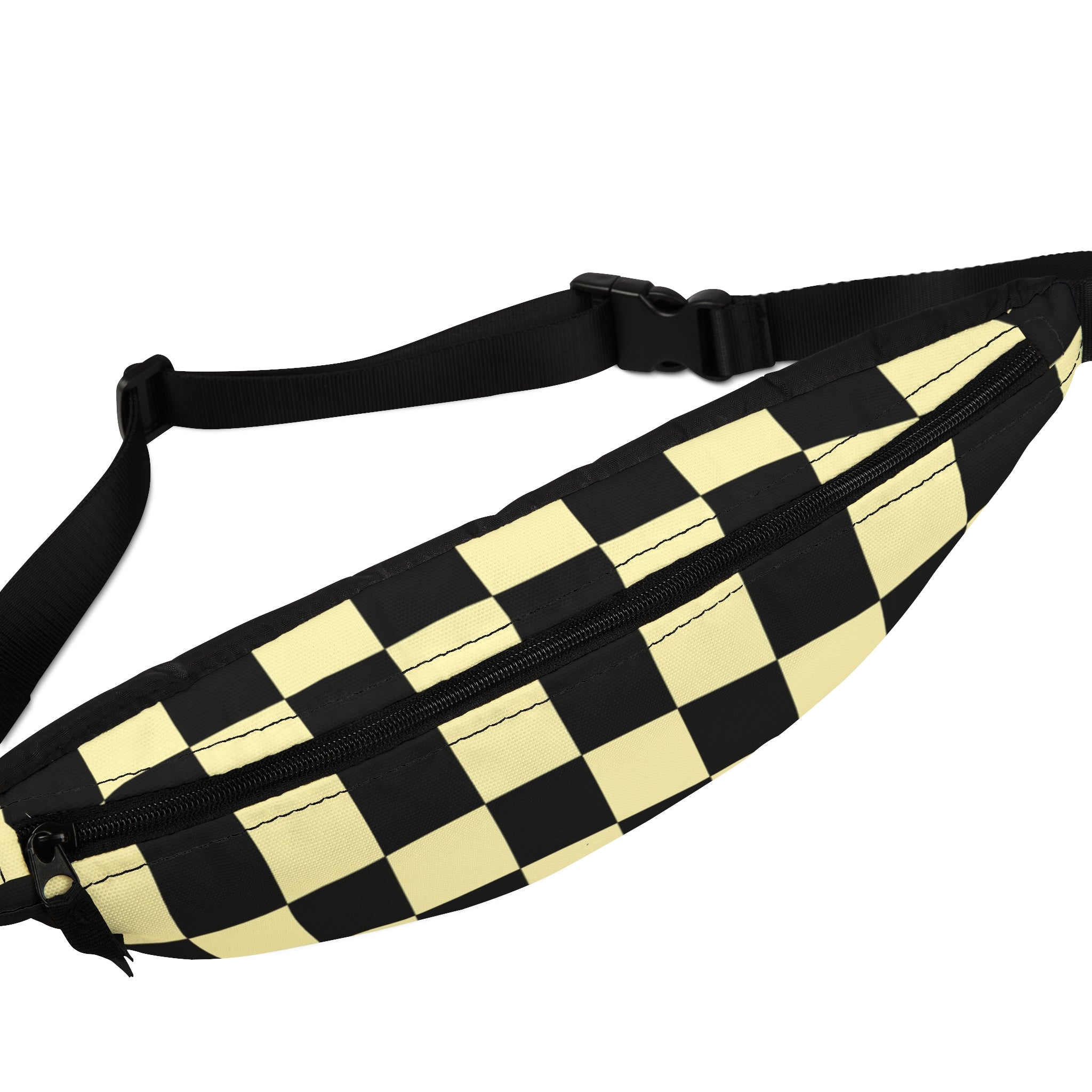 Checkerboard Black and Yellow Fanny Pack, Artsulli - Art is Long, Life is Short, Bags, , , , , , , 