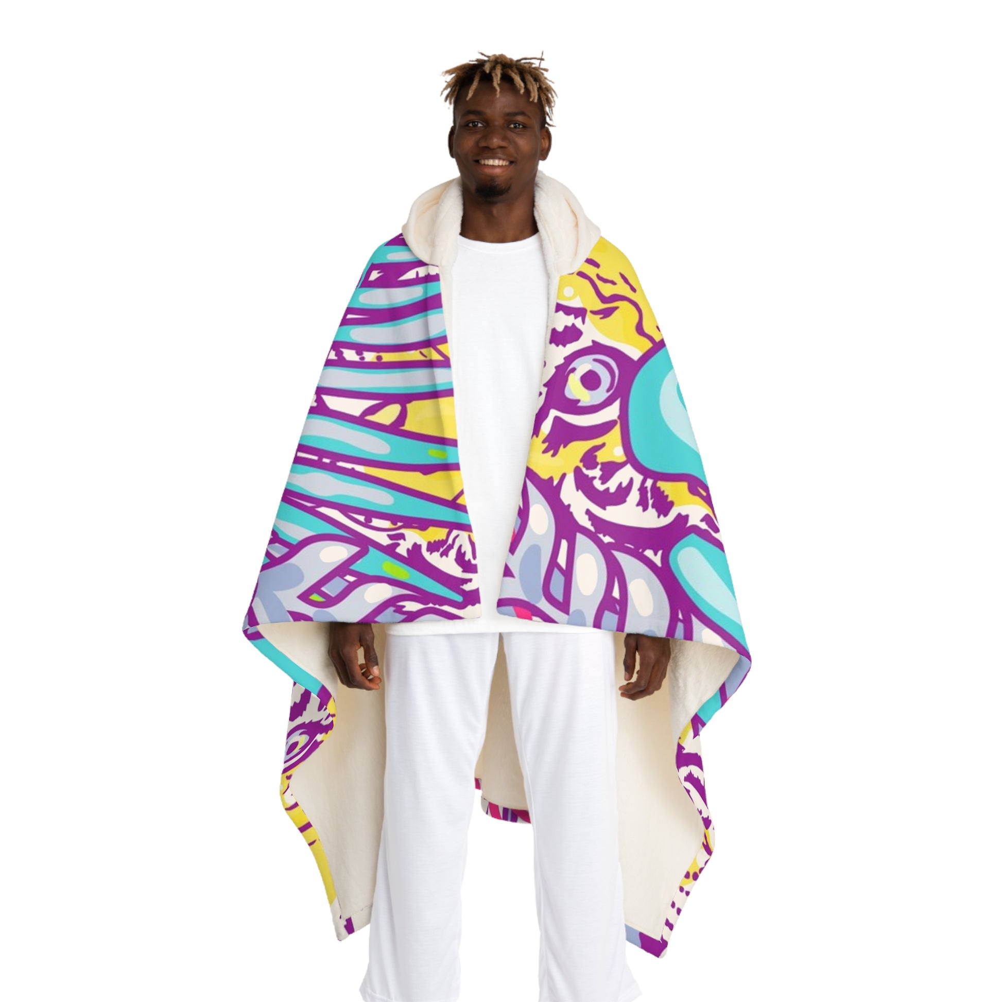 Tropical Floral Tigers Torquise and Purple Hooded Sherpa Fleece Blanket, Artsulli - Art is Long, Life is Short, All Over Prints, Size, One size, Color, Cream, , , 14157217490749