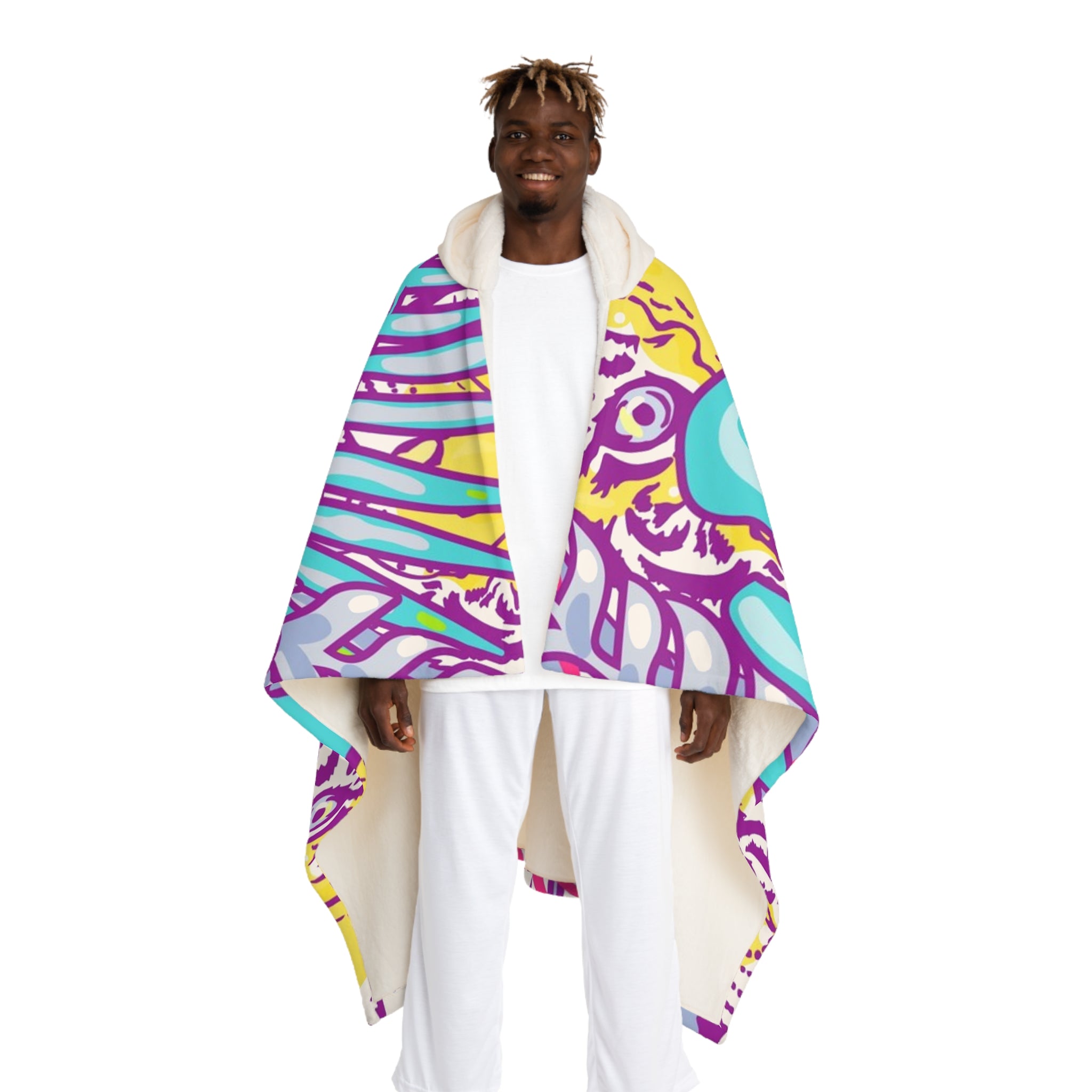 Tropical Floral Tigers Torquise and Purple Hooded Sherpa Fleece Blanket, Artsulli - Art is Long, Life is Short, All Over Prints, Size, One size, Color, Cream, , , 14157217490749